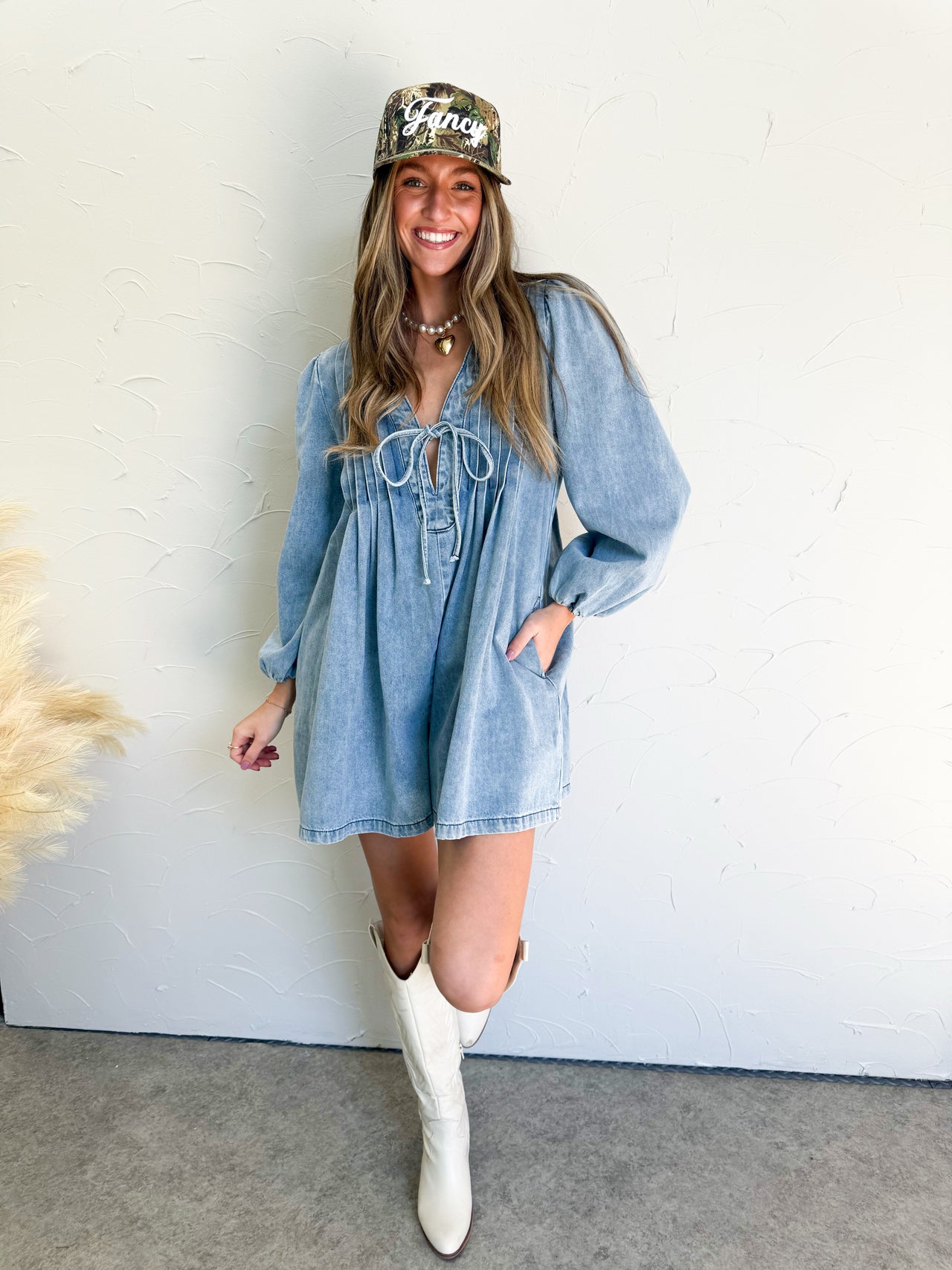 Deep Feelings Pleated Denim Romper