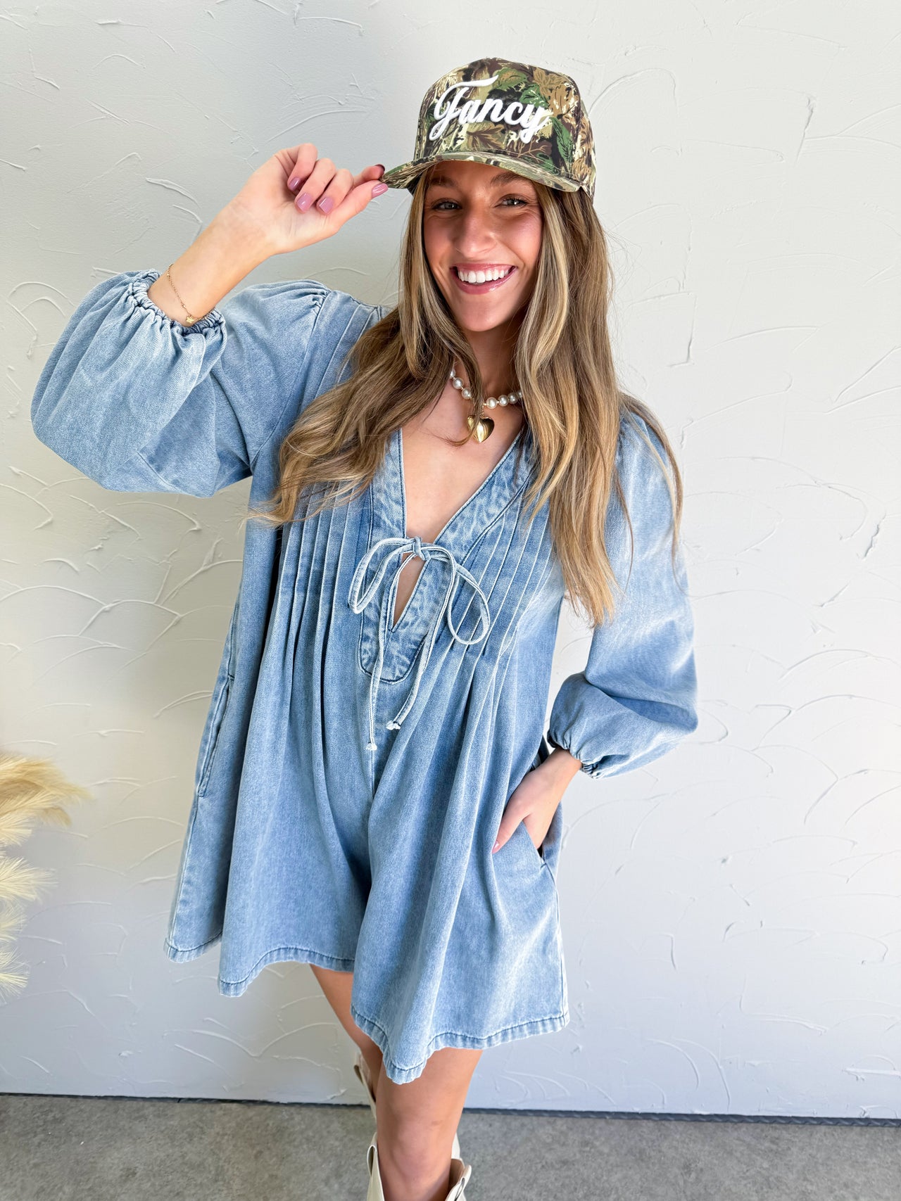 Deep Feelings Pleated Denim Romper