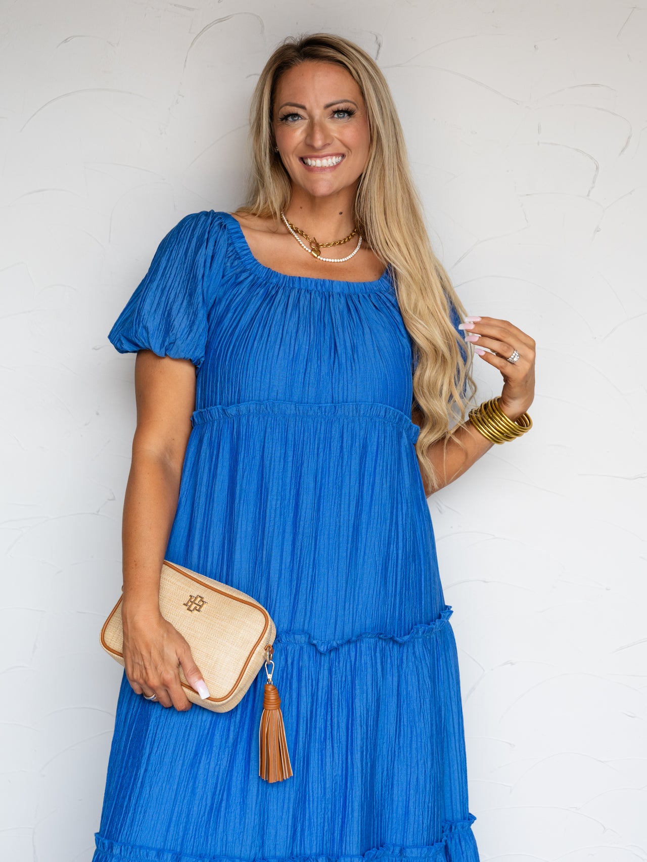 Blue Eyed Girl Textured Tiered Midi Dress
