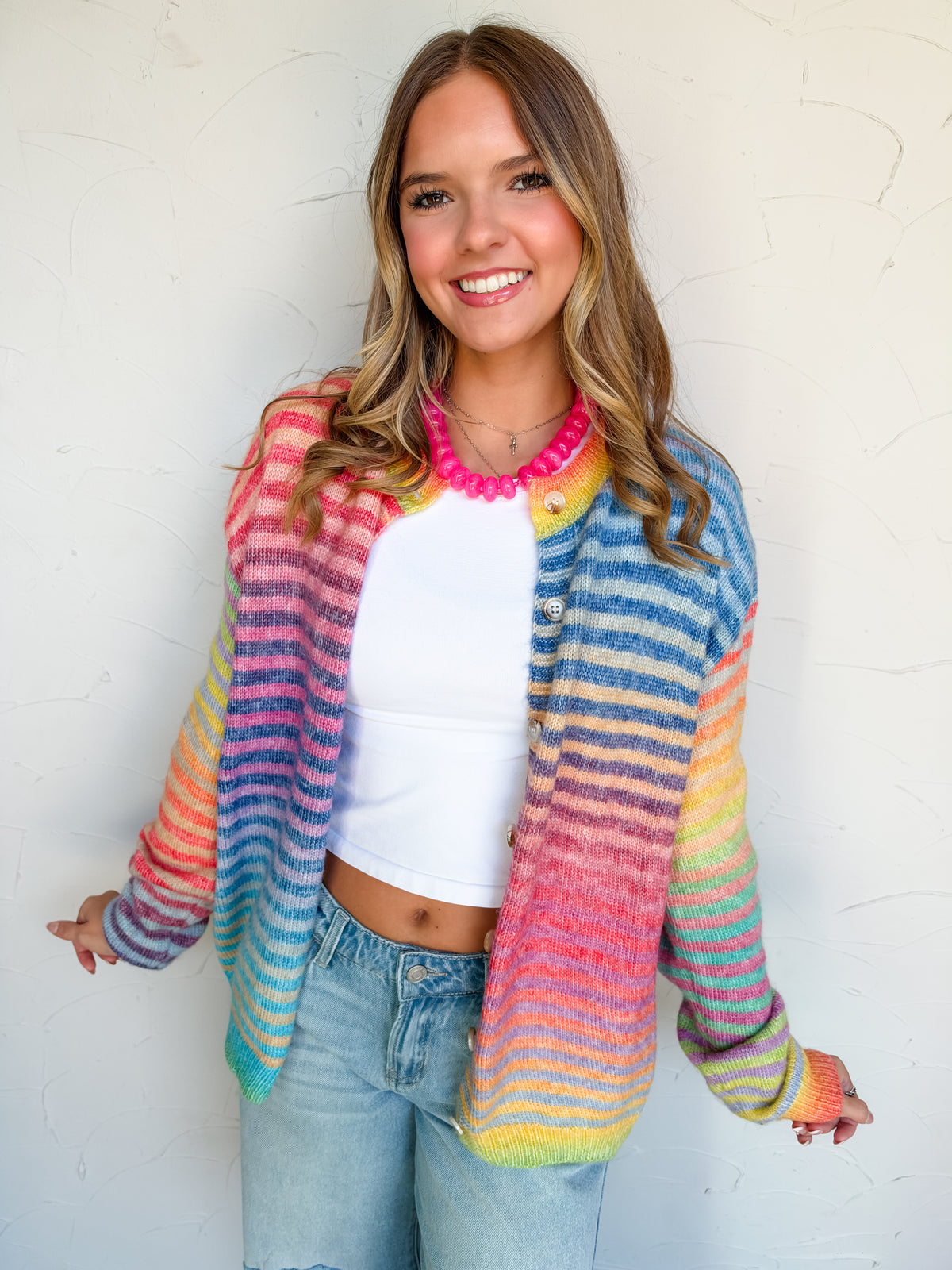 Space Dye Striped Button Down Cardigan