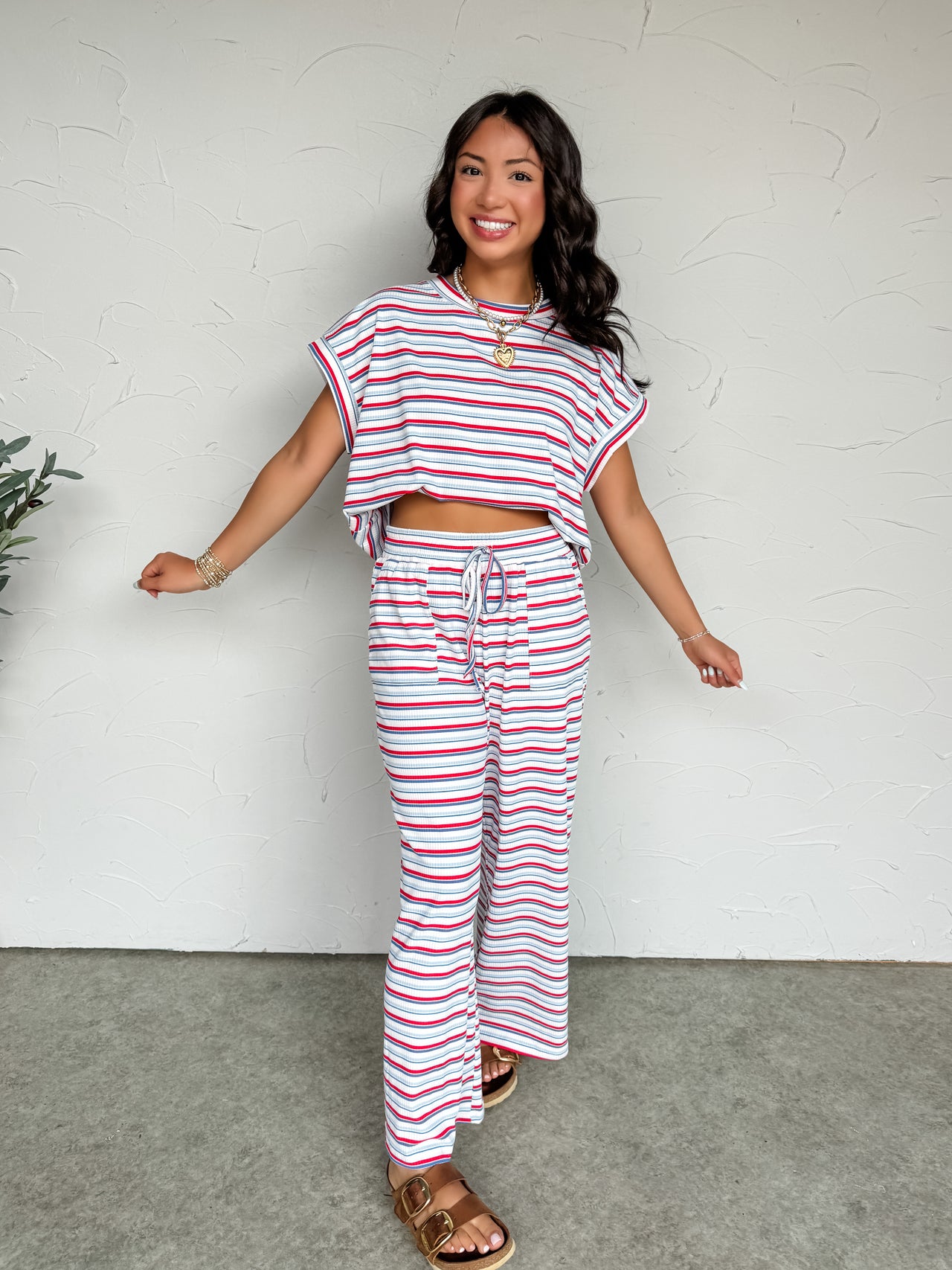 Feeling The Fourth Ribbed Striped Lounge Set