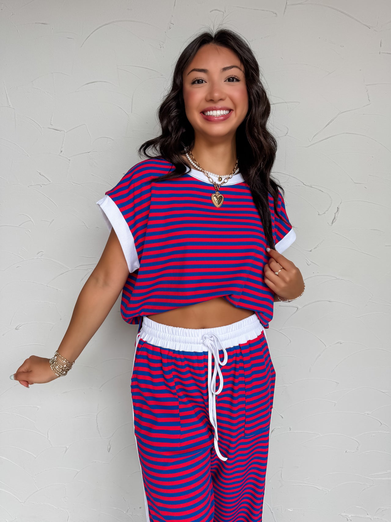 Life Of The Party Ribbed Striped Lounge Set