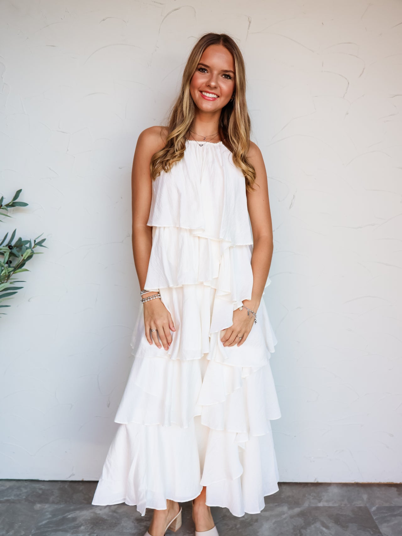 Sing Me A Melody Tiered Halter Neck Midi Dress- Cream