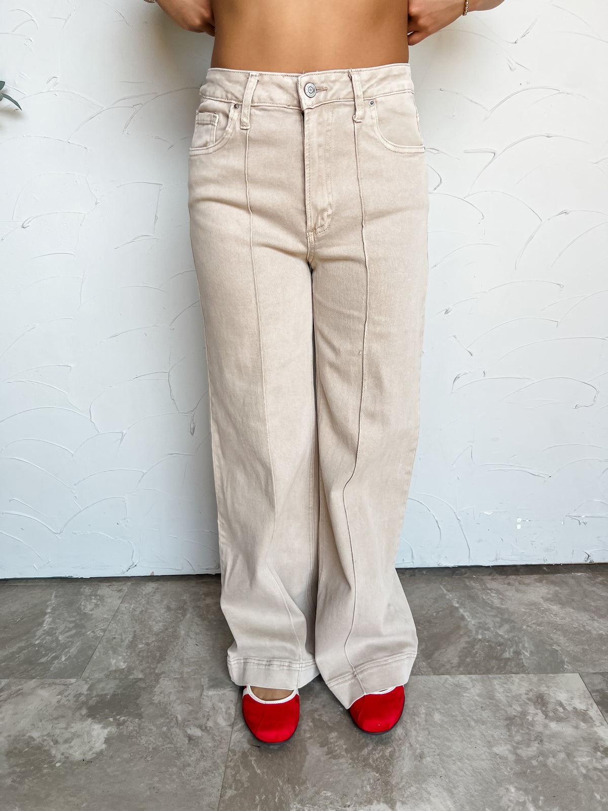 With A Purpose High Rise Pintuck Denim Pants- Ash Mocha