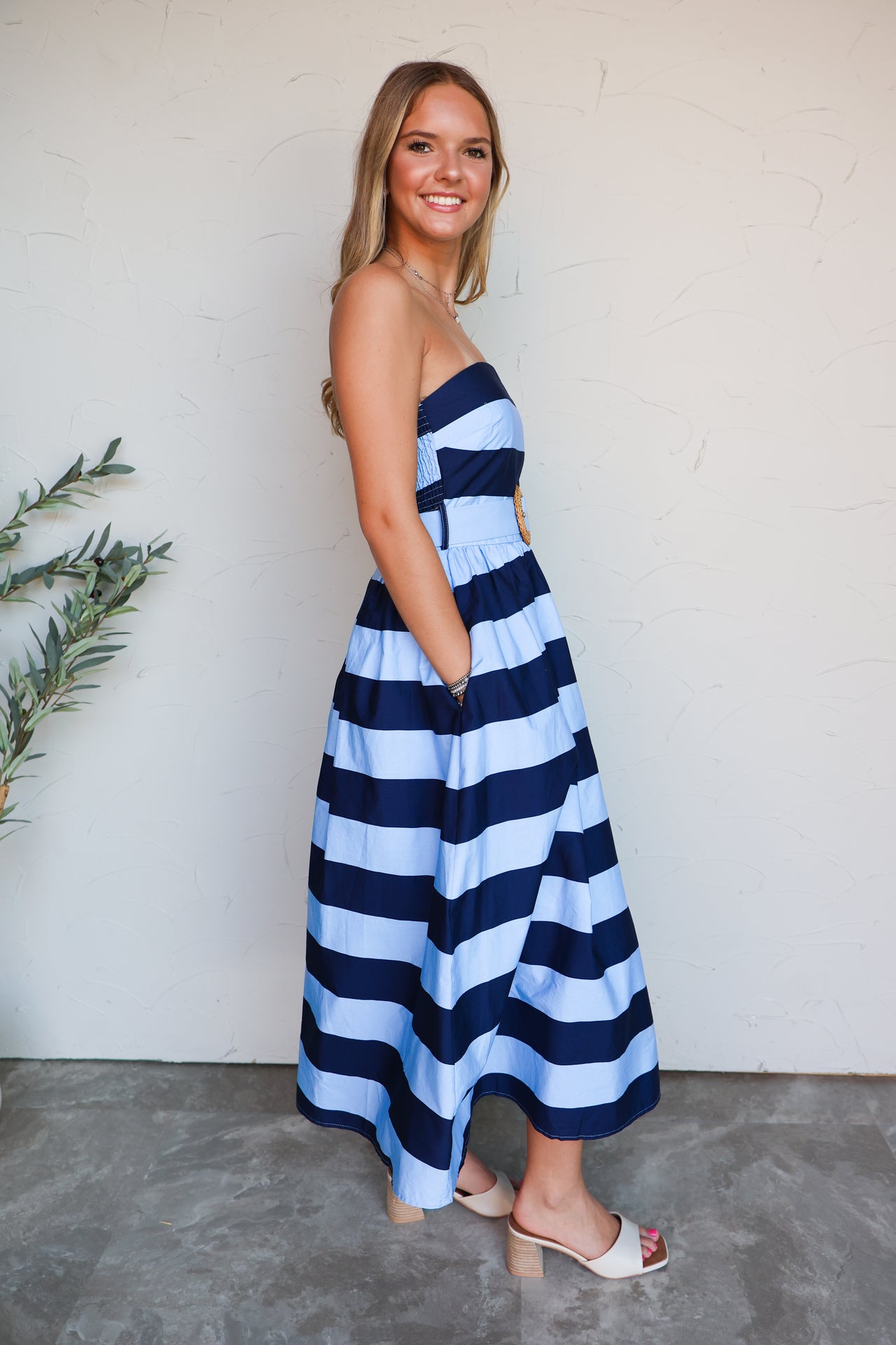 Razzle Dazzle Navy Stripe Midi Dress