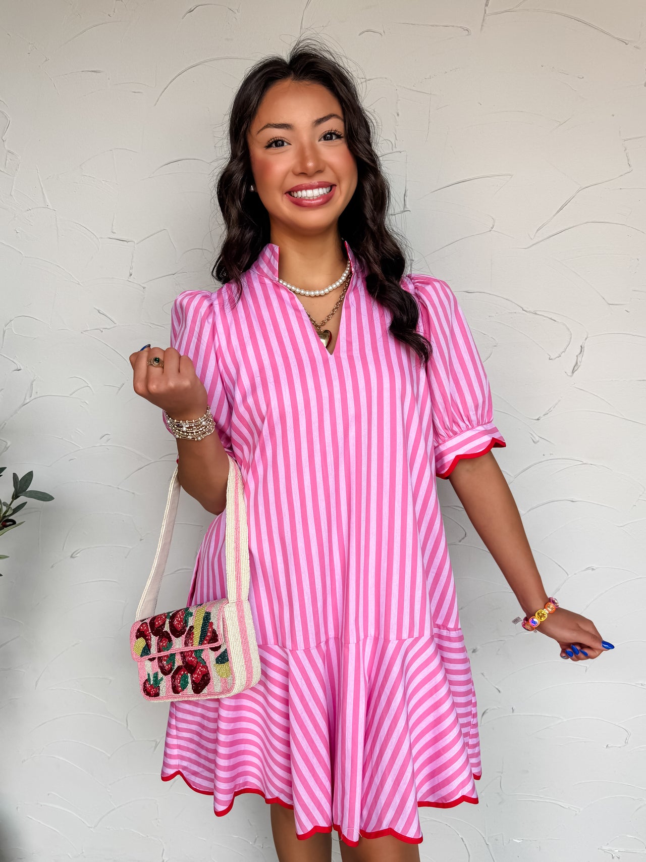Give It Joy Trimmed Hem Dress - Lt Pink