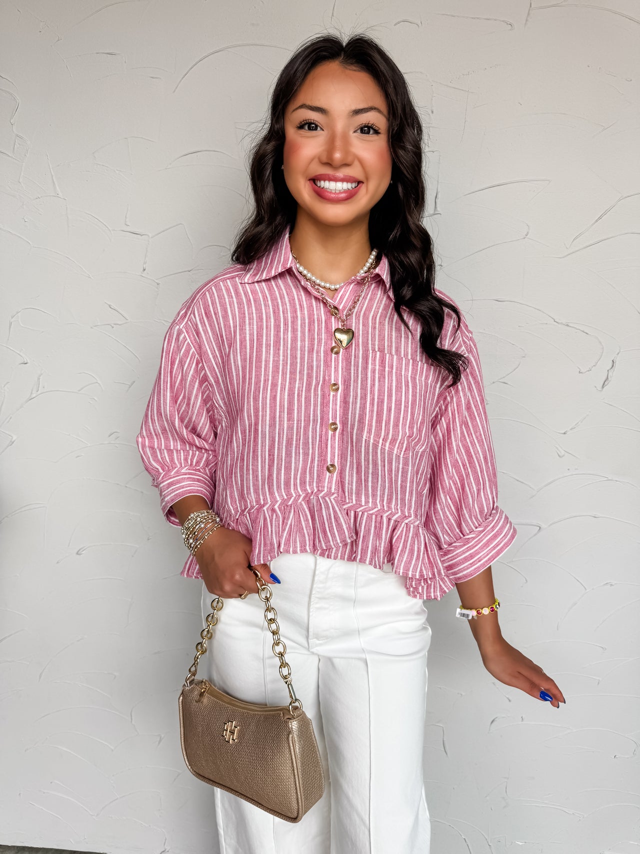 Play It Cool Ruffle Hem Stripe Top