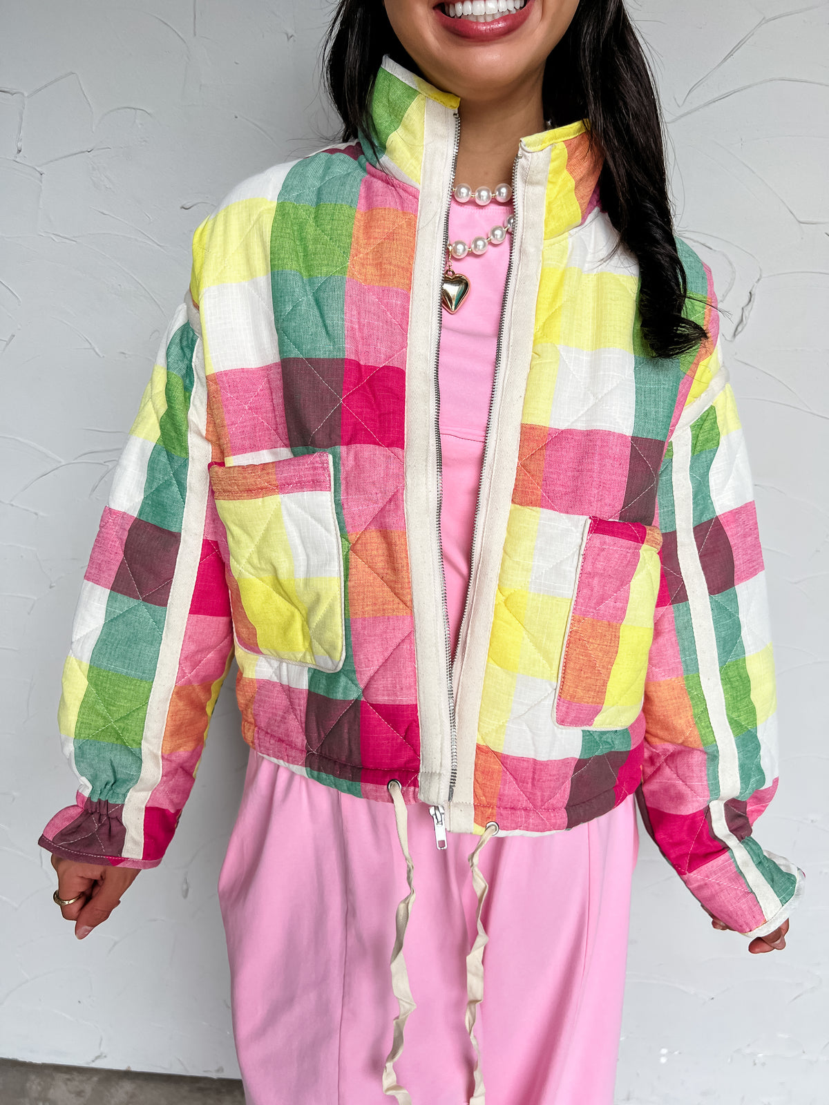 Pretty In Plaid Quilted Padded Jacket