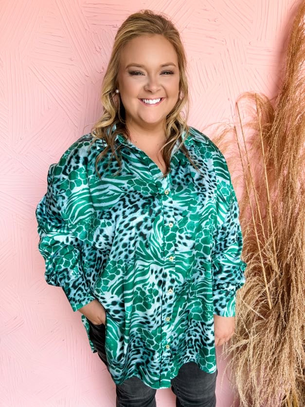 Circle Of Life Button Down Top- Green