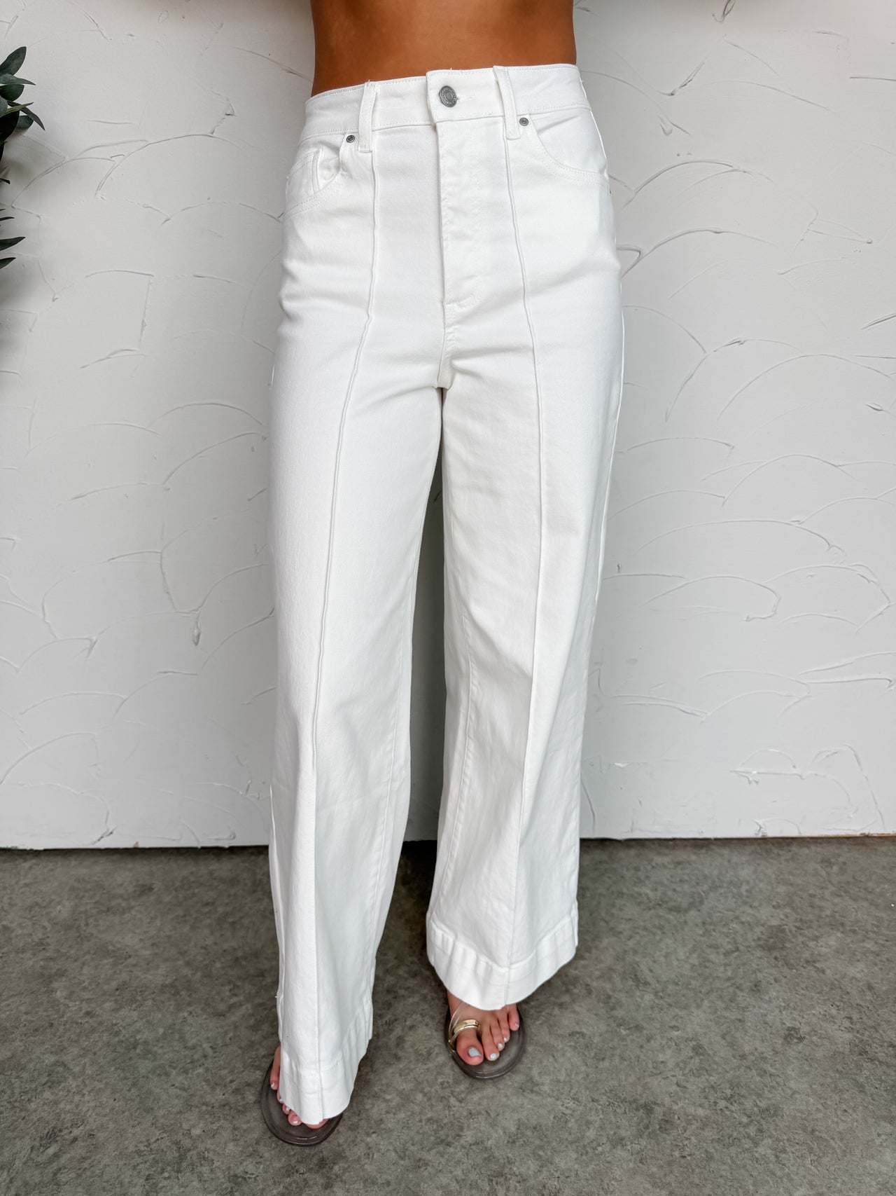 Prettiest Wish High Rise Wide Leg Jeans - White Denim