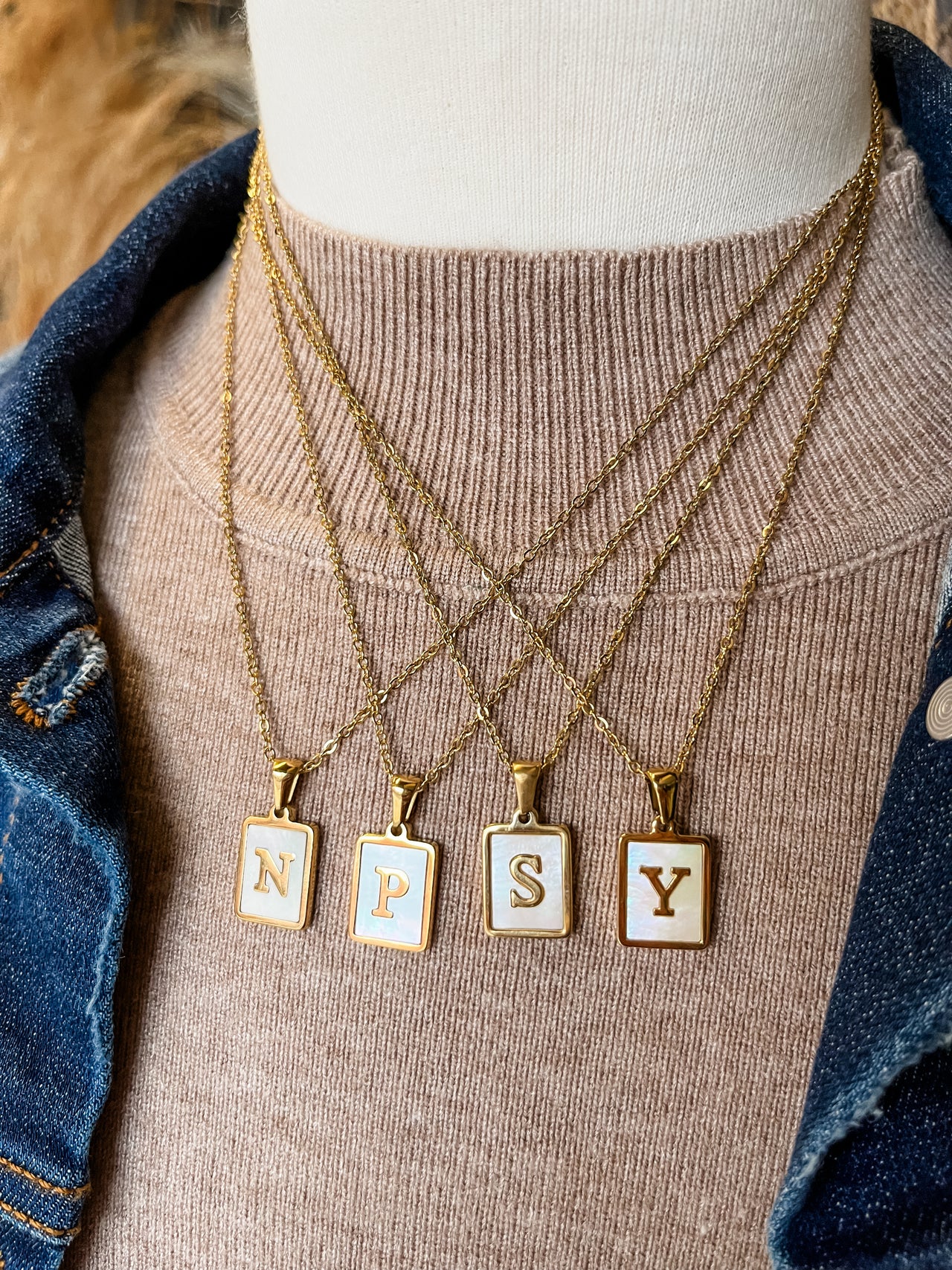 Initial Letter Inlay Necklace