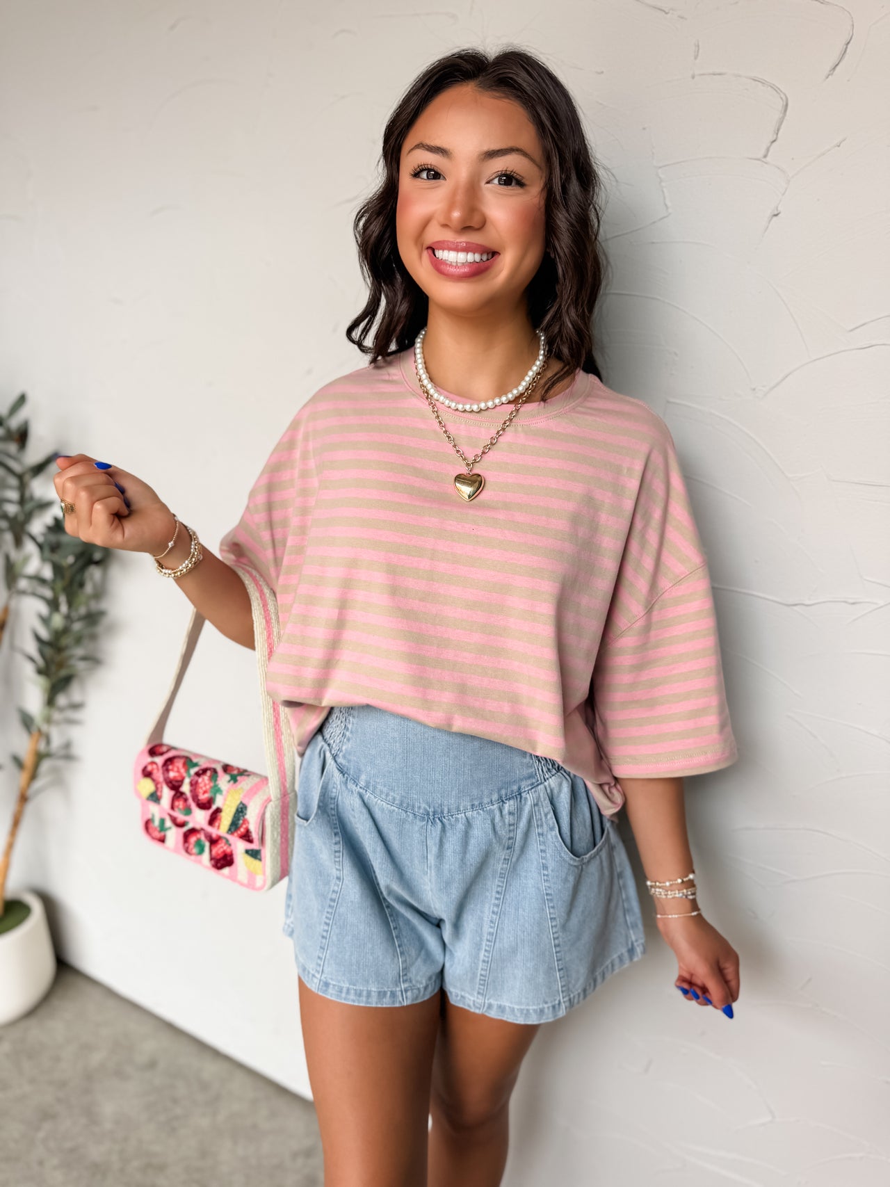 Take The Offer Oversized Stripe Boyfriend Tee- Oatmeal