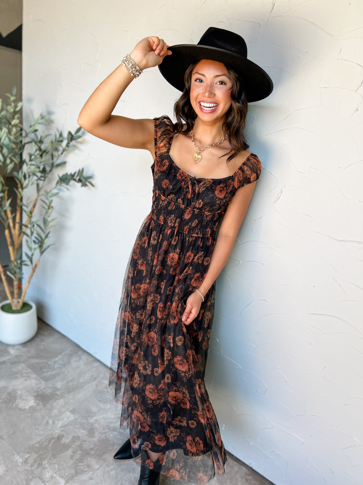 Floral Escape Organza Front Tie Midi Dress