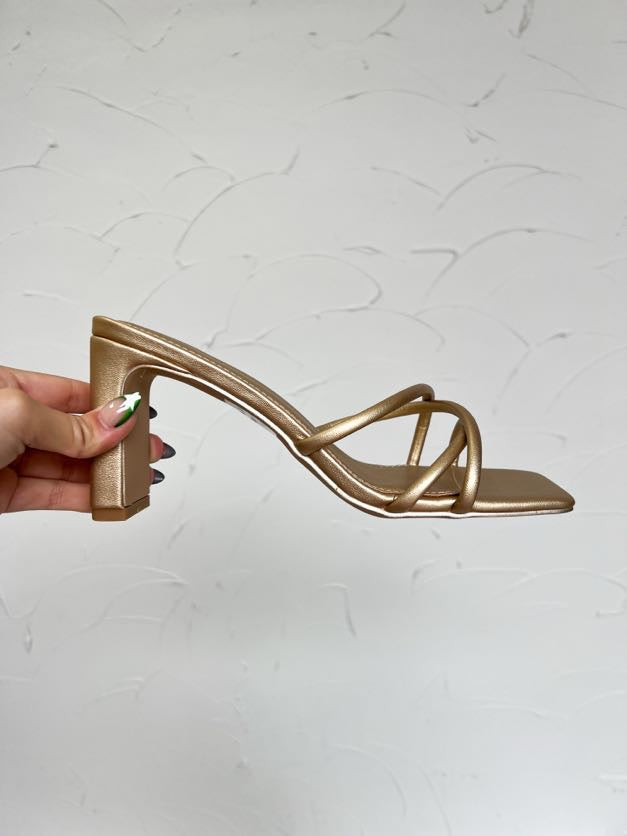 Jenna Square Toe Strappy Heels- Champagne