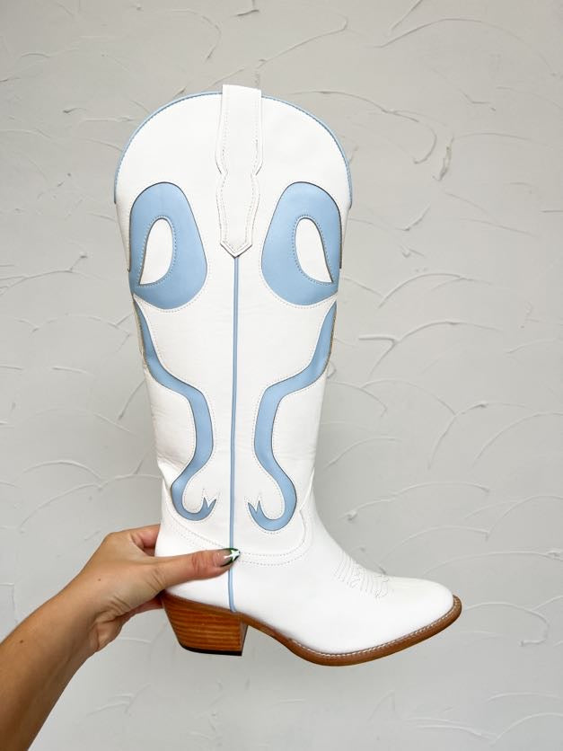 Ruby Western Boots- White/Blue