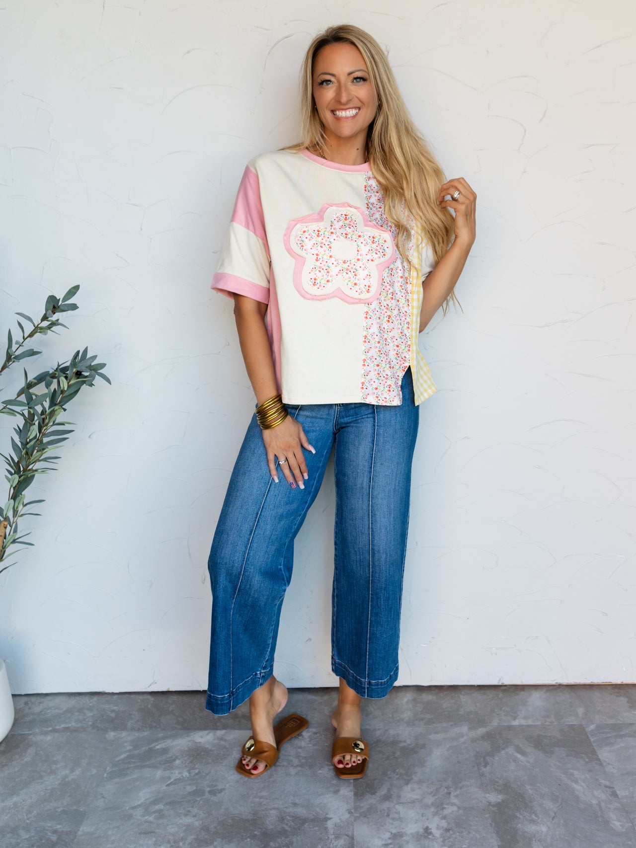 Back To Work Floral Gingham Patch Top