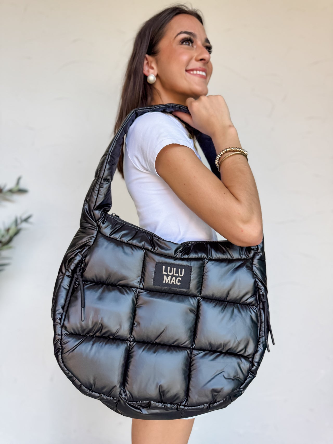 Lulu Mac Puffer Metallic Tote Bag- Matte Black