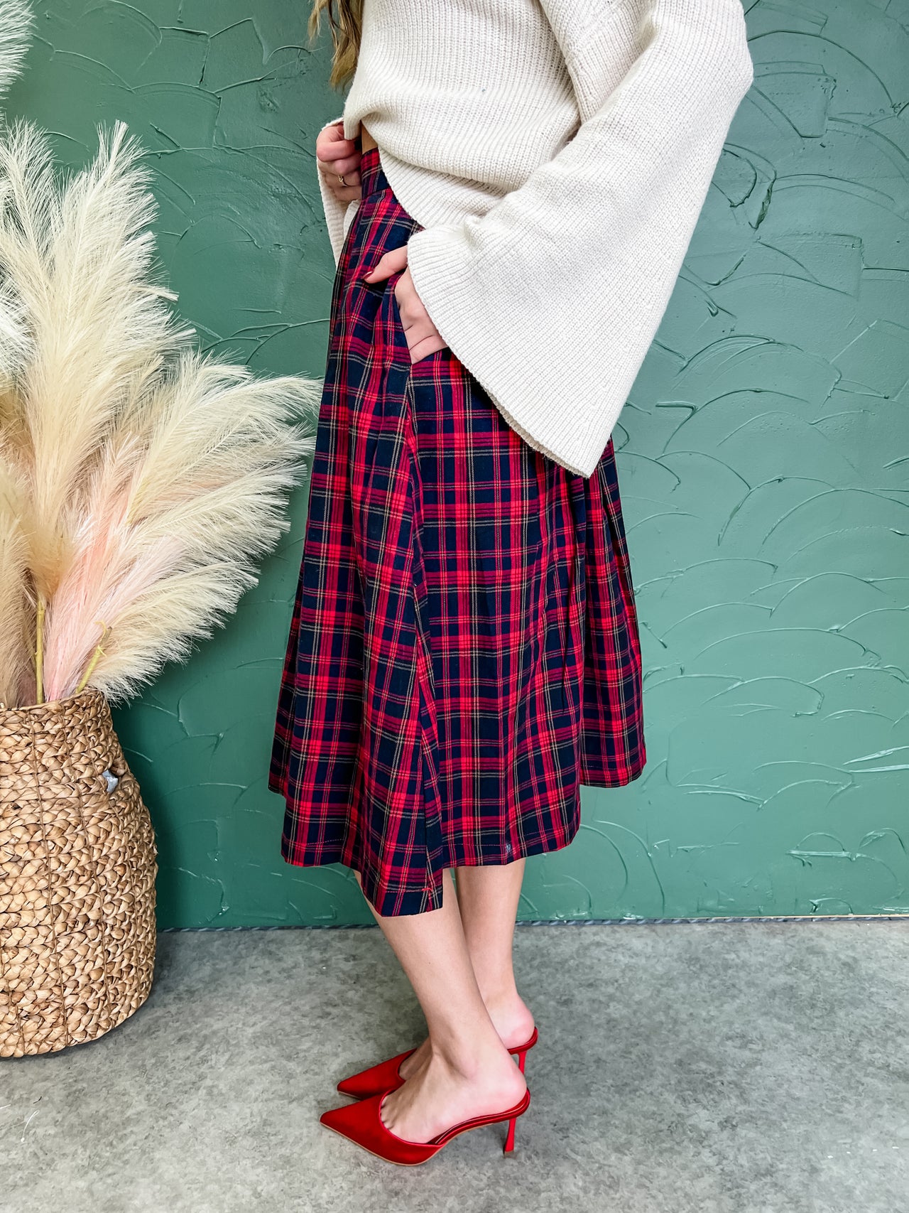 Sing Me A Melody Plaid Pleated Skirt- Red