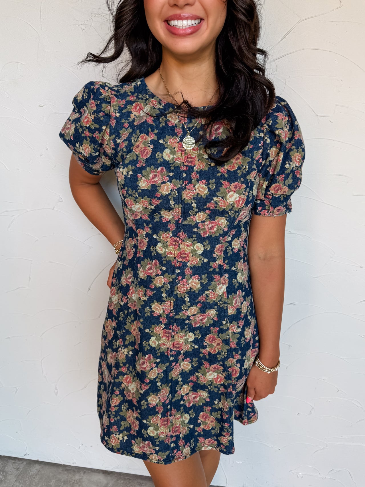 Midnight Blues Floral Denim Dress