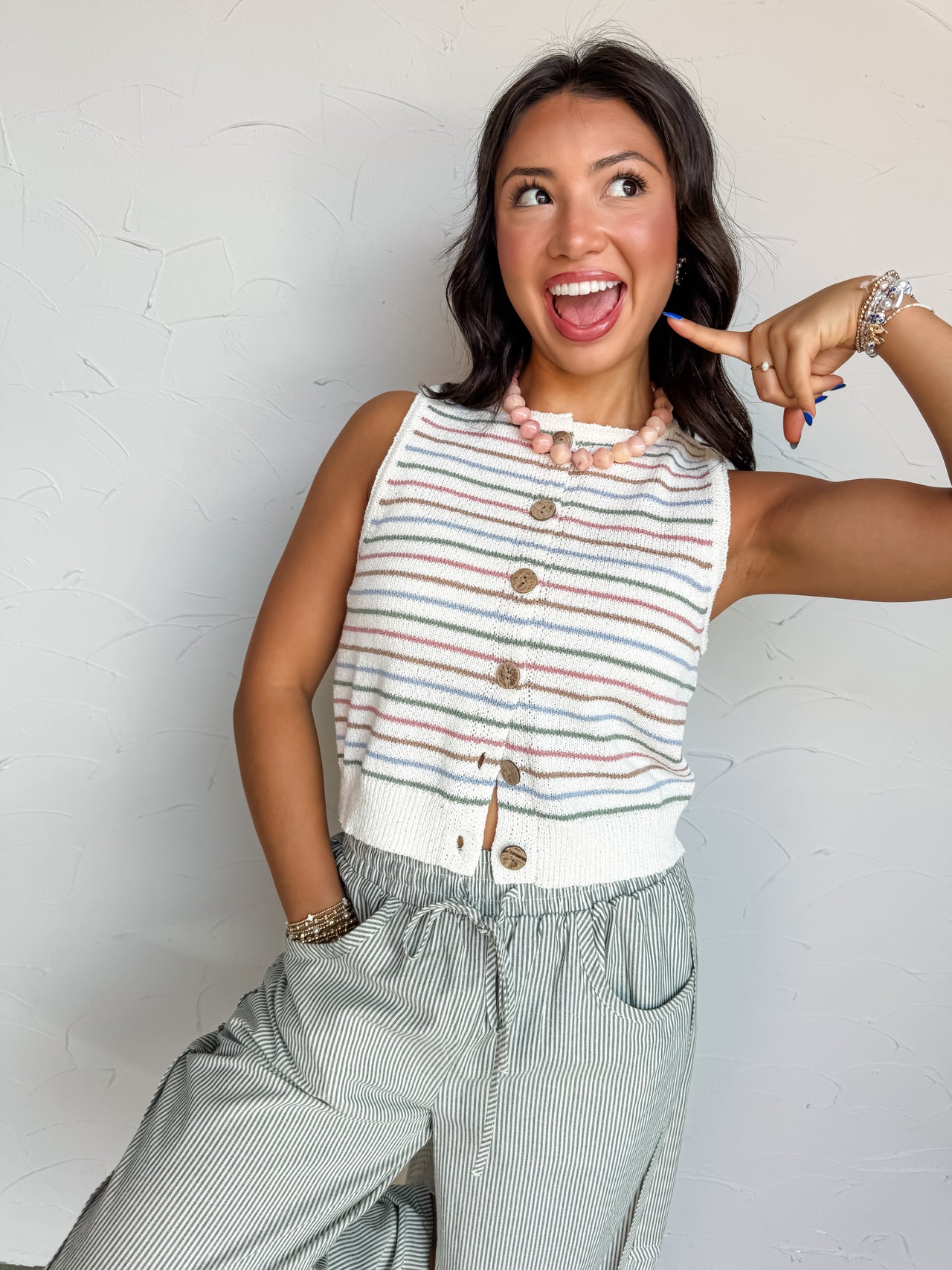 Don't Say It Striped Button Down Top- Cream/Multi