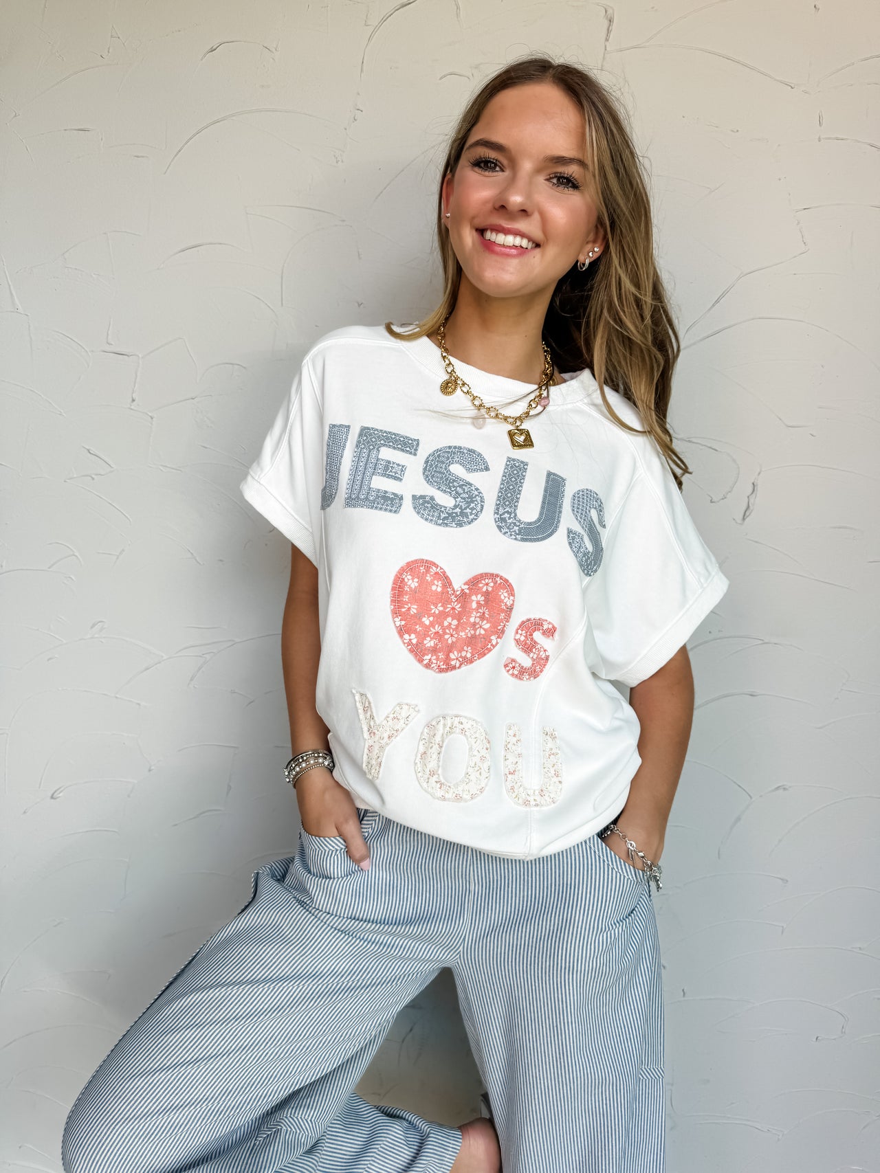 Jesus Loves You Patchwork Mineral Wash Tee