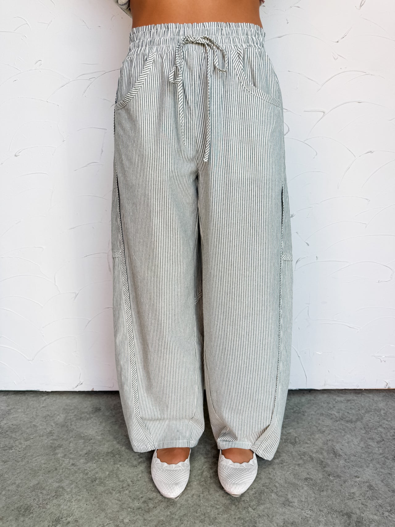 True To My Word Stripe Barrel Pants - Dk Green