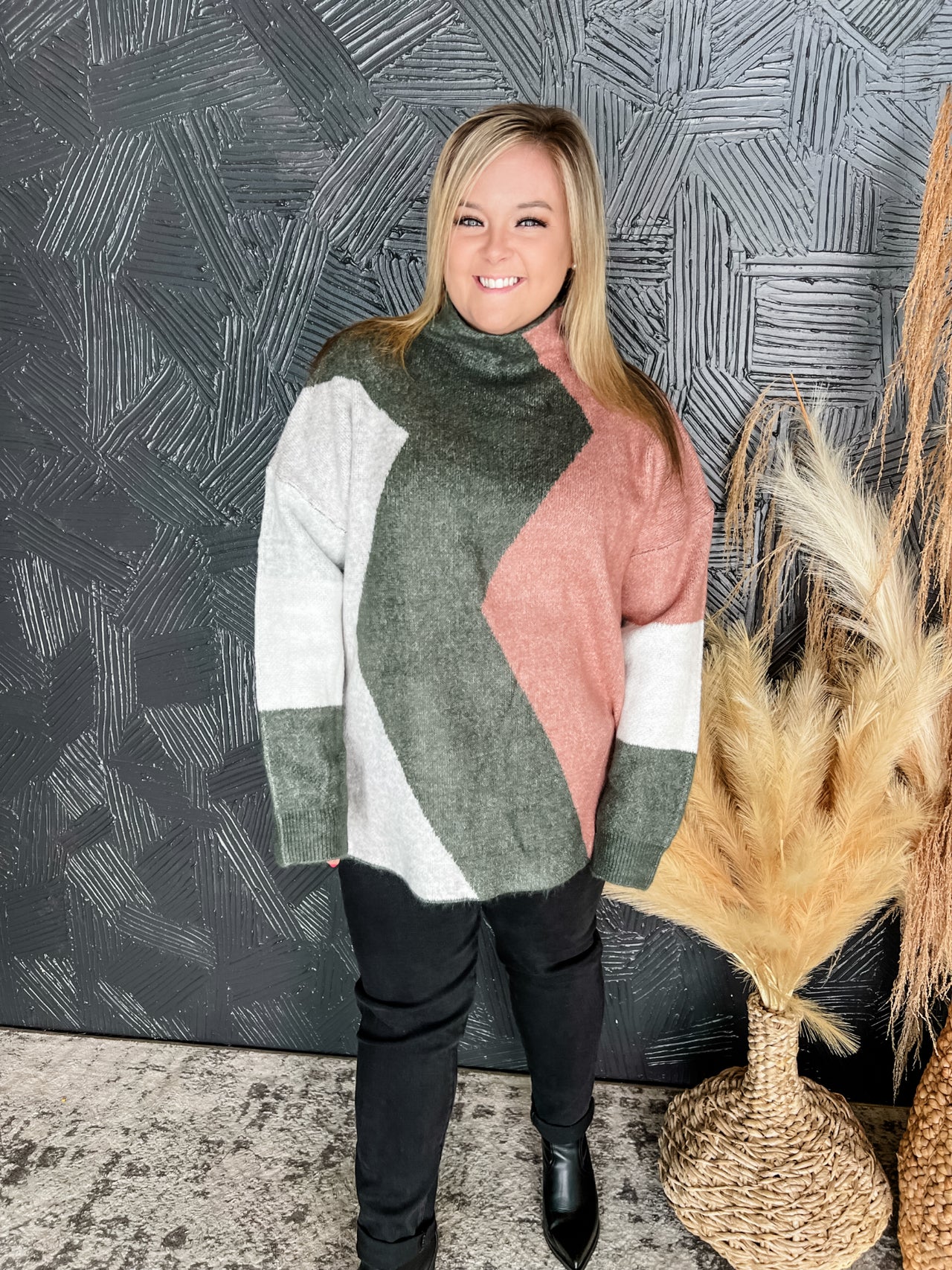 Love For All Zig Zag Sweater- Forest