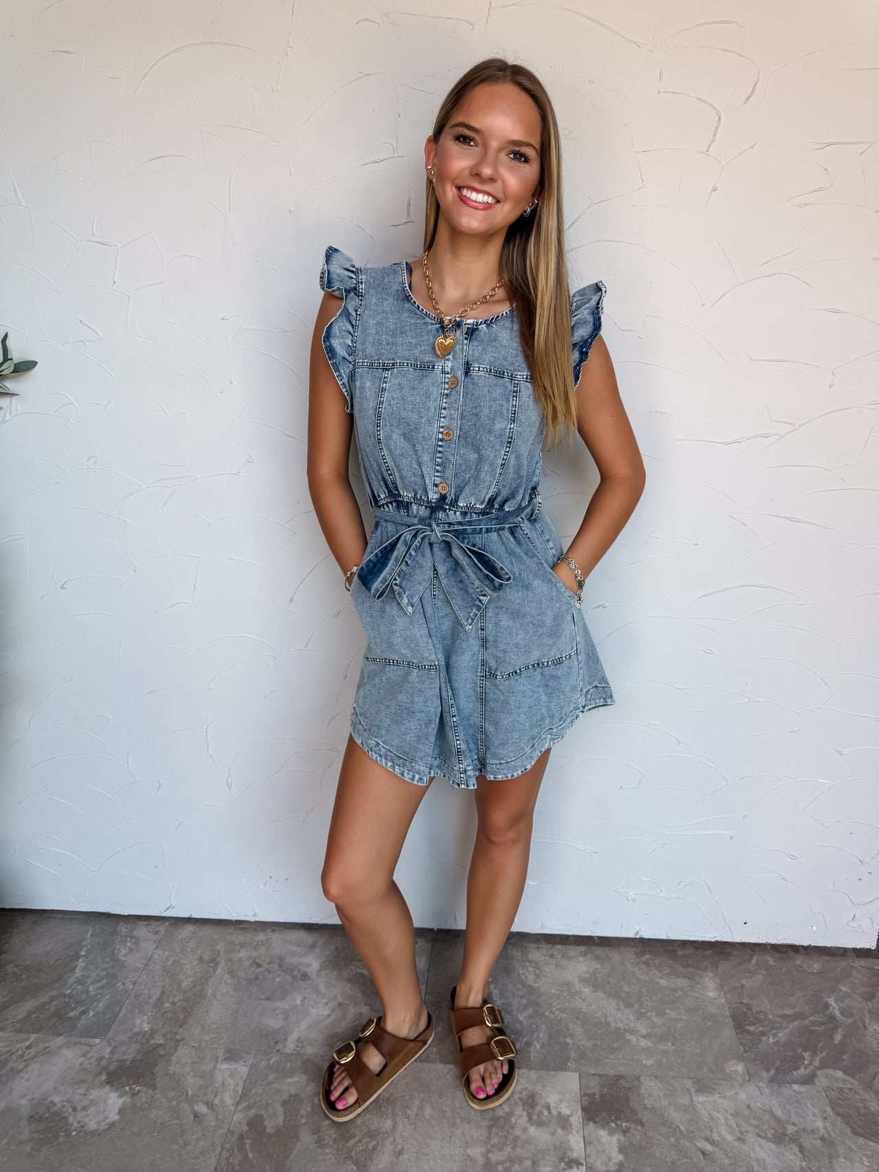 Close Enough Denim Tie Waisted Dress