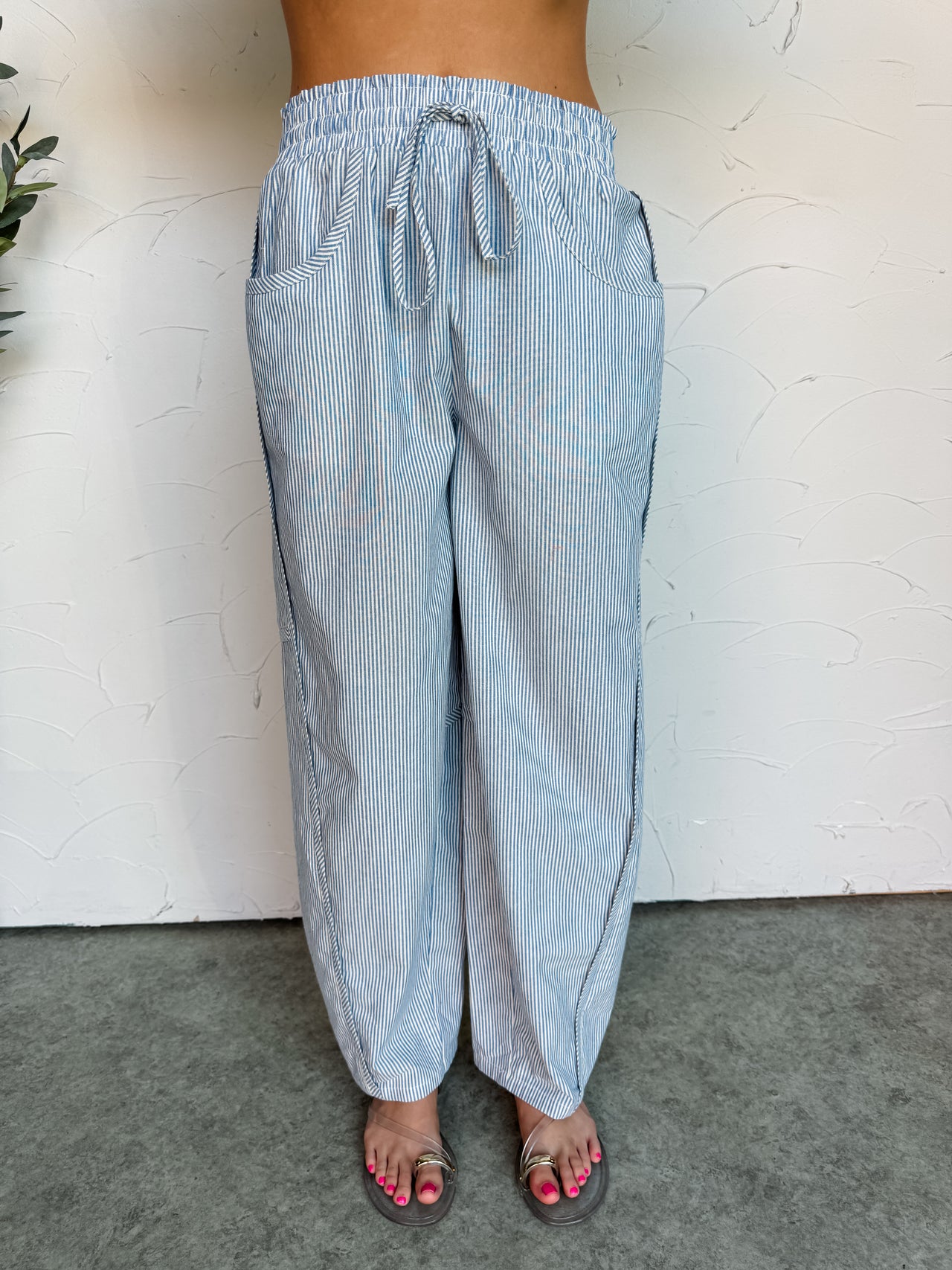 True To My Word Stripe Barrel Pants - Ocean Blue