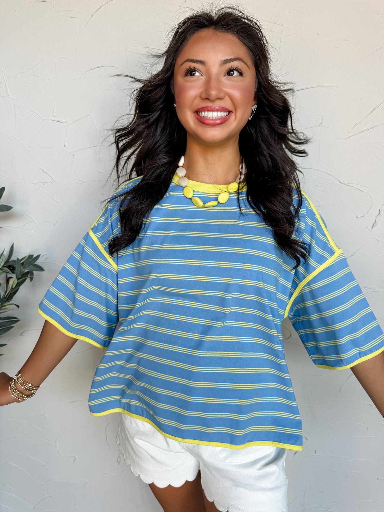 Plan The Day Ahead Striped Oversized Top- Blue