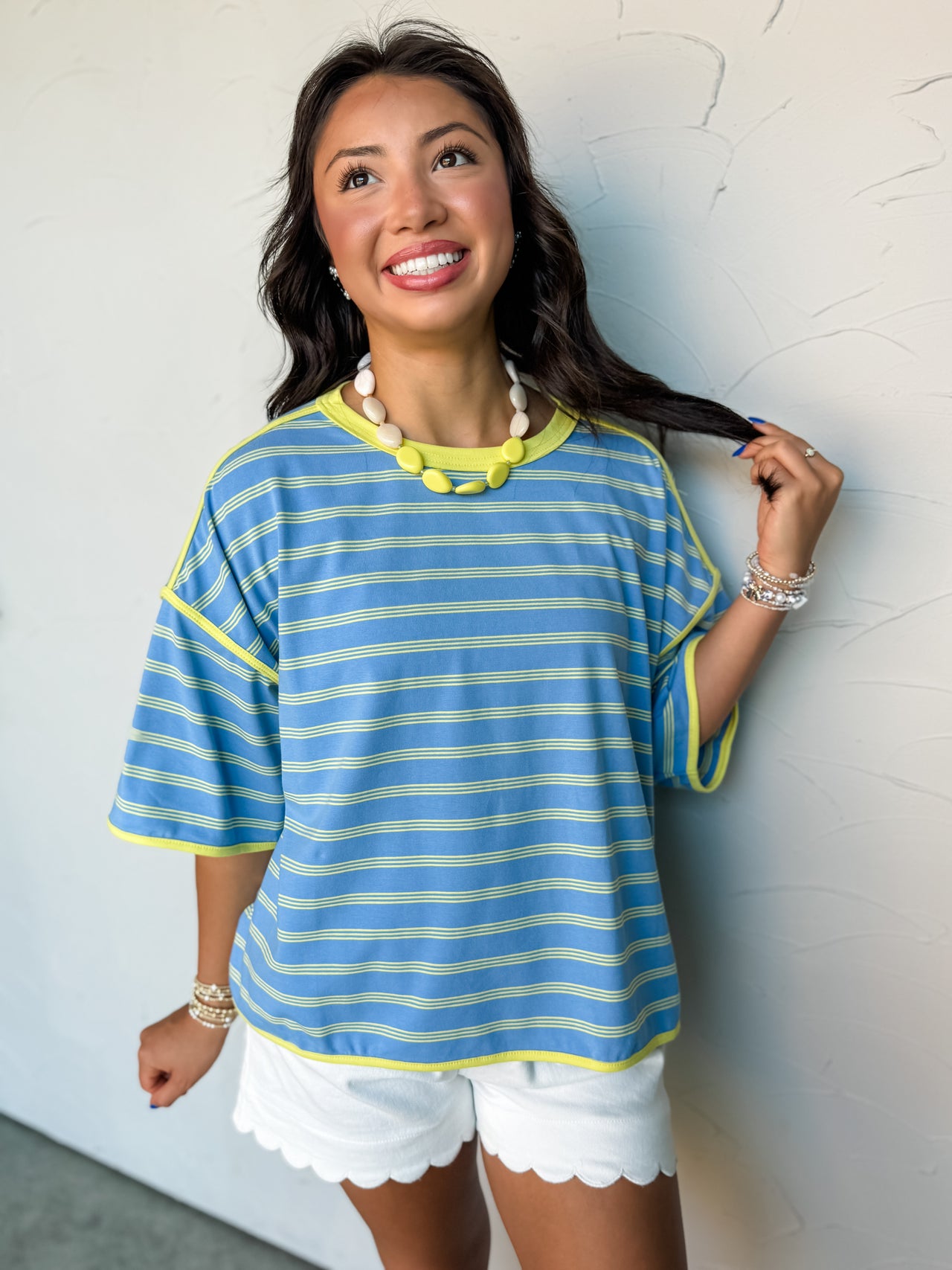 Plan The Day Ahead Striped Oversized Top- Blue