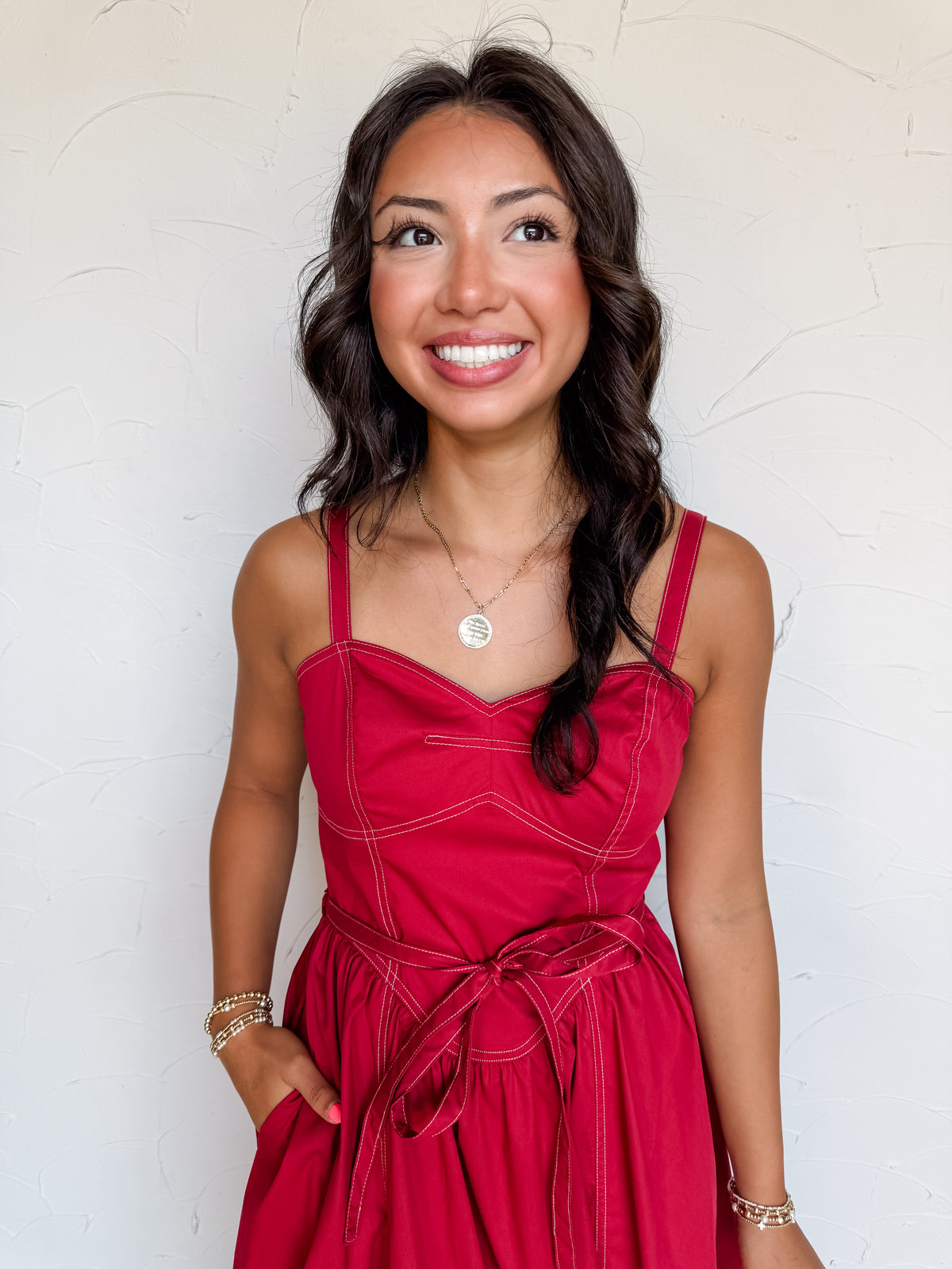 Small Town Fall Contrast Stitch Midi Dress