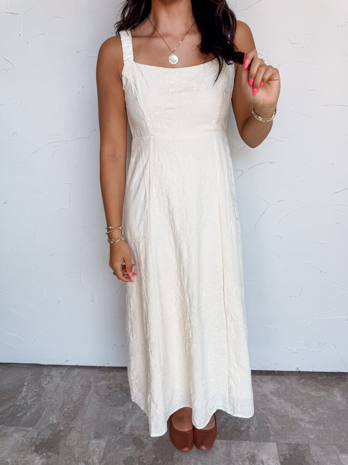 Worthy To Me Textured Floral Embroidered Midi Dress