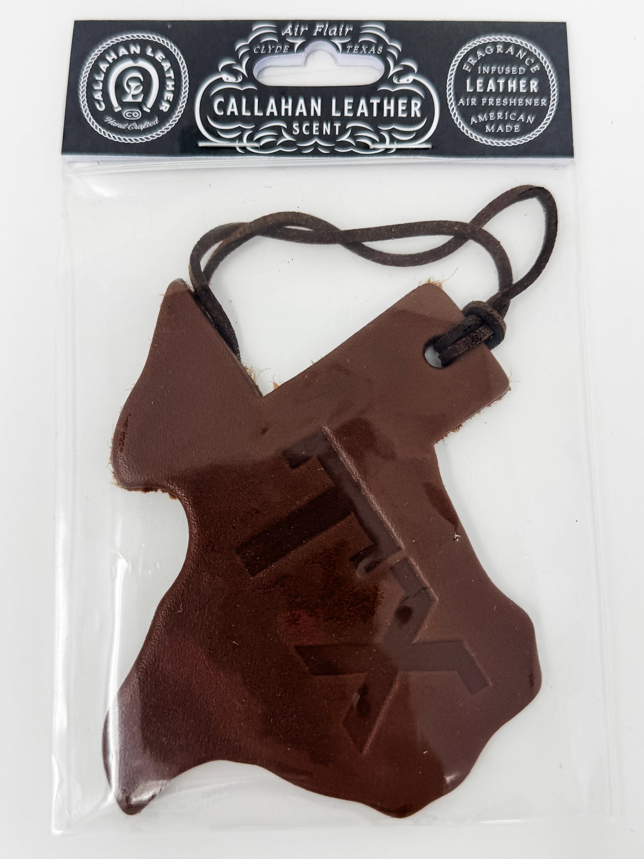 Texas shaped car freshie scent Leather 