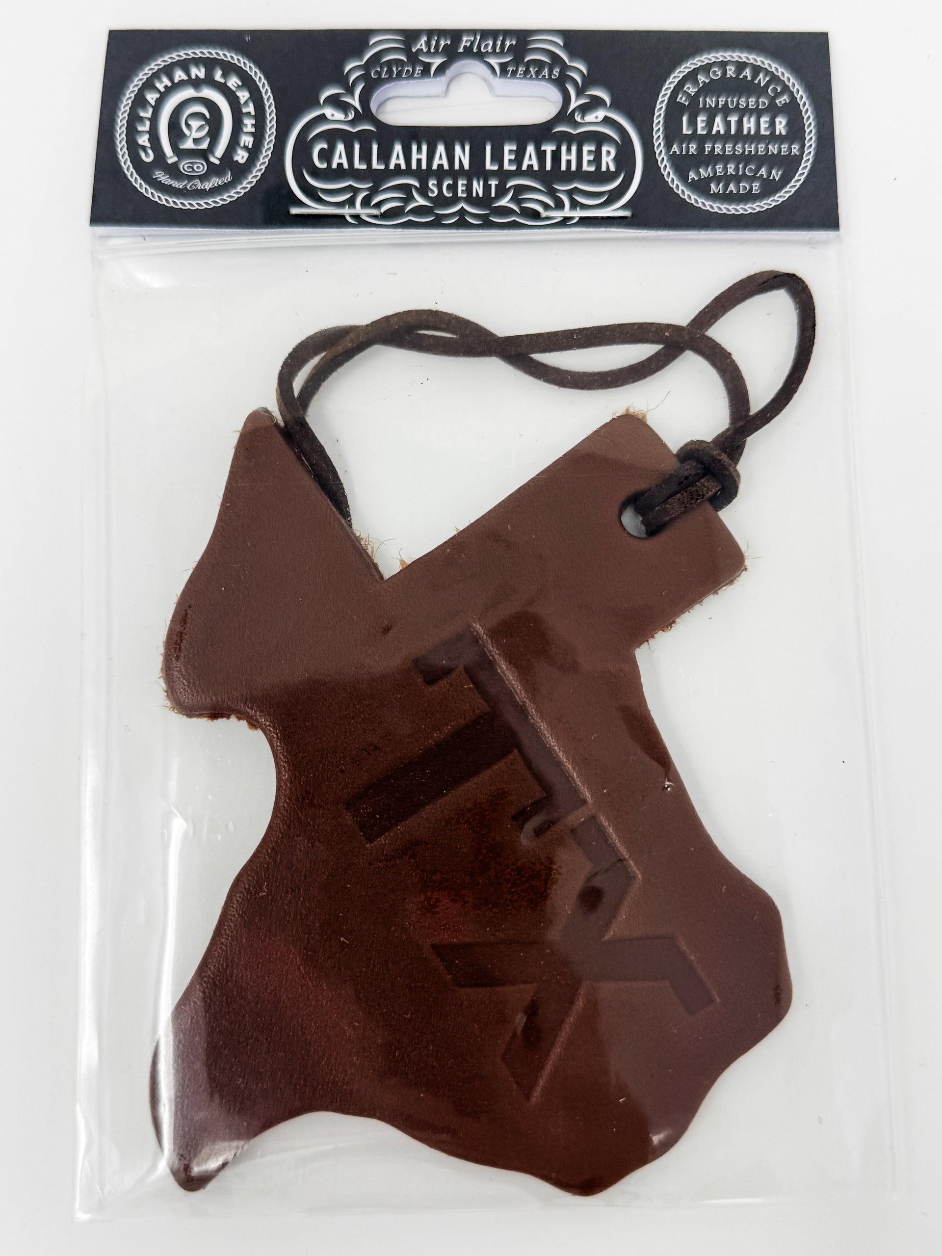 Texas shaped car freshie scent Leather 