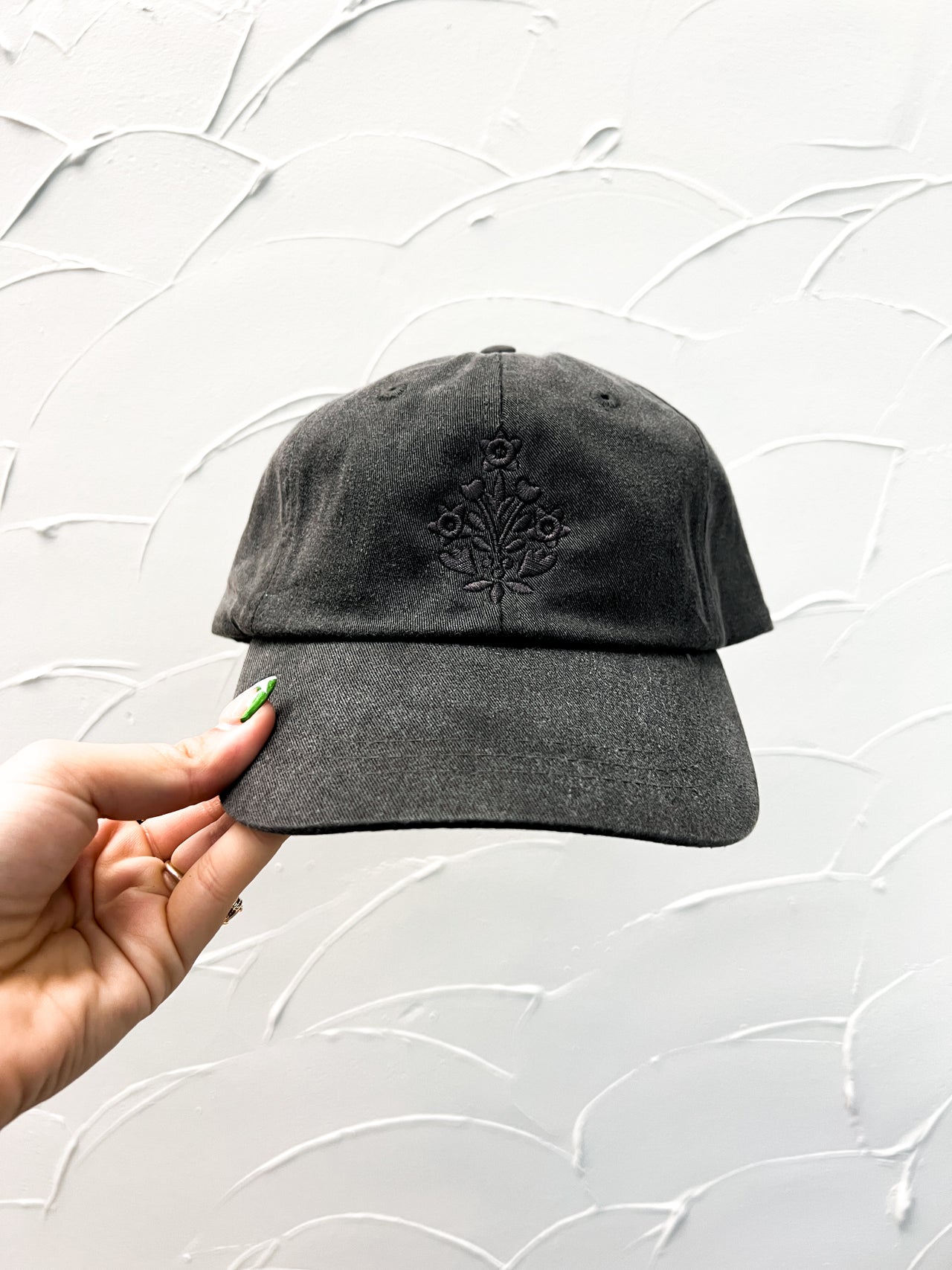 Floral Embroidered Cap- Black