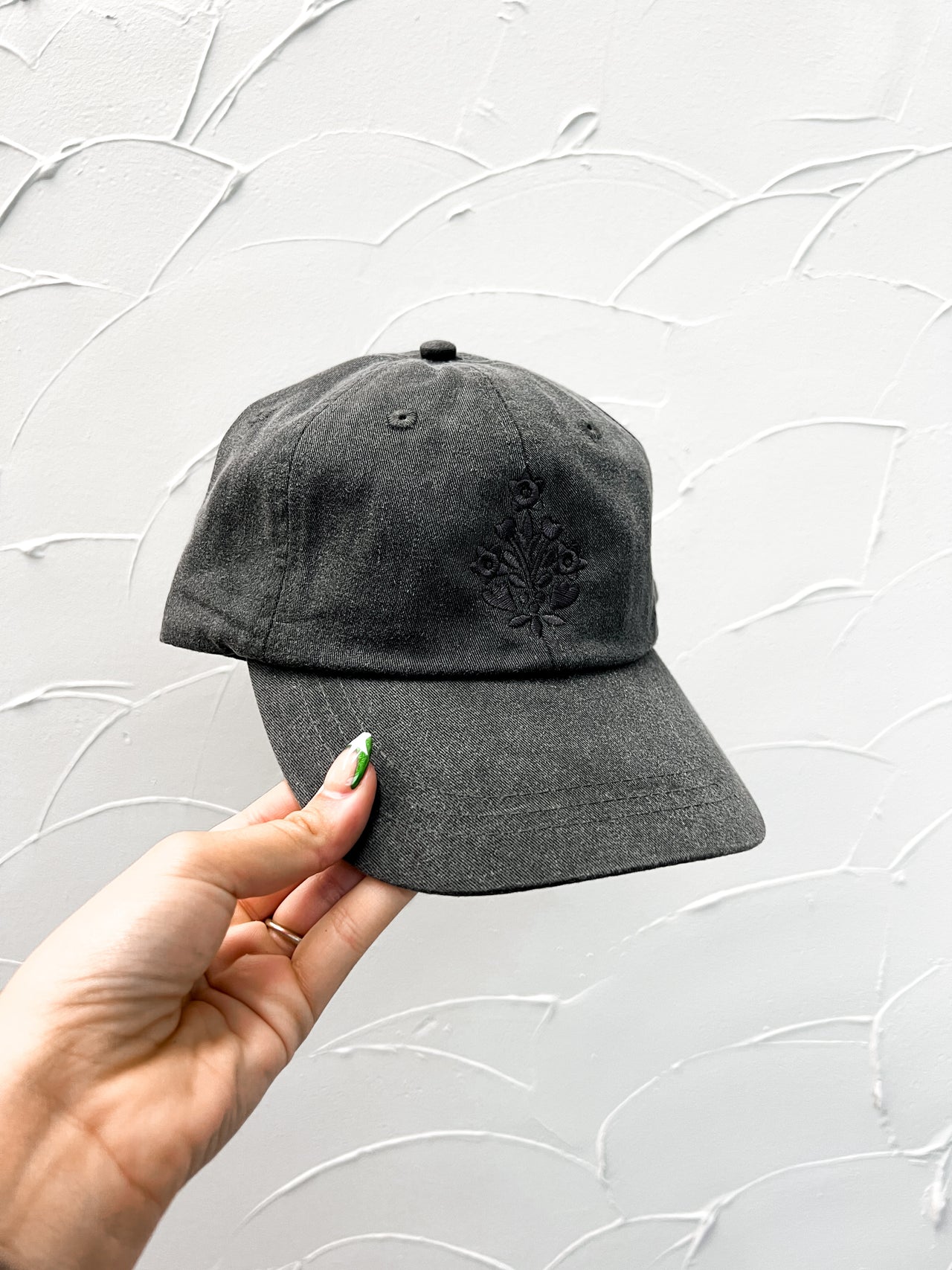 Floral Embroidered Cap- Black