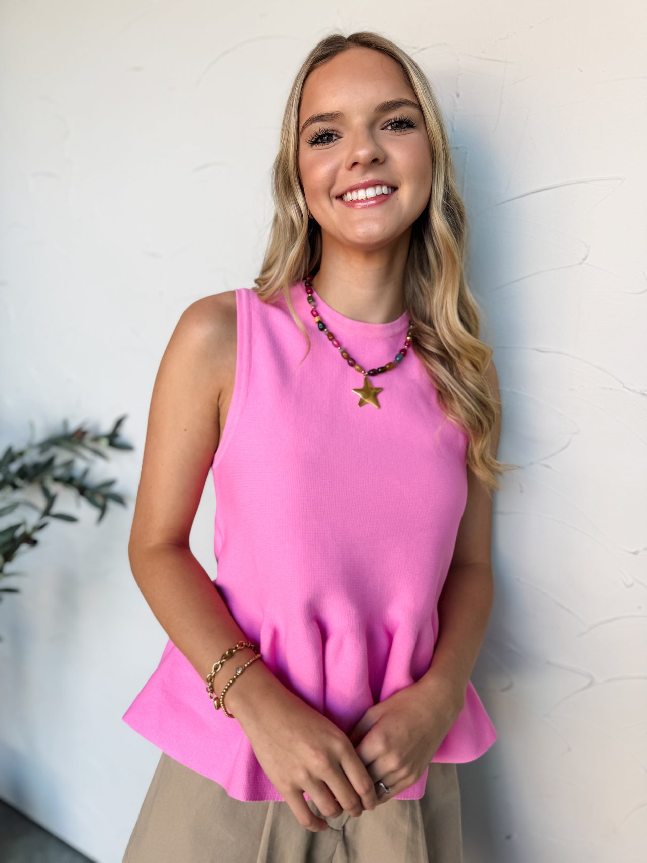 Ask Her Out Flared Hem Top- Pink