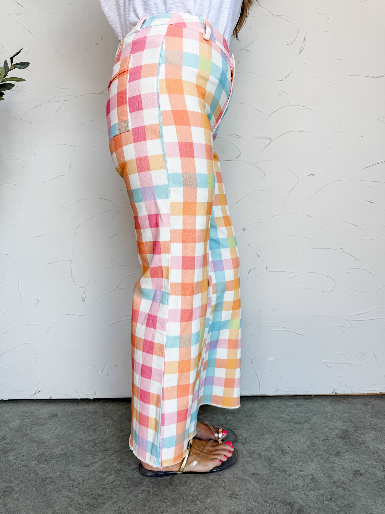 Vintage Lady Pastel Gingham Cropped Jeans