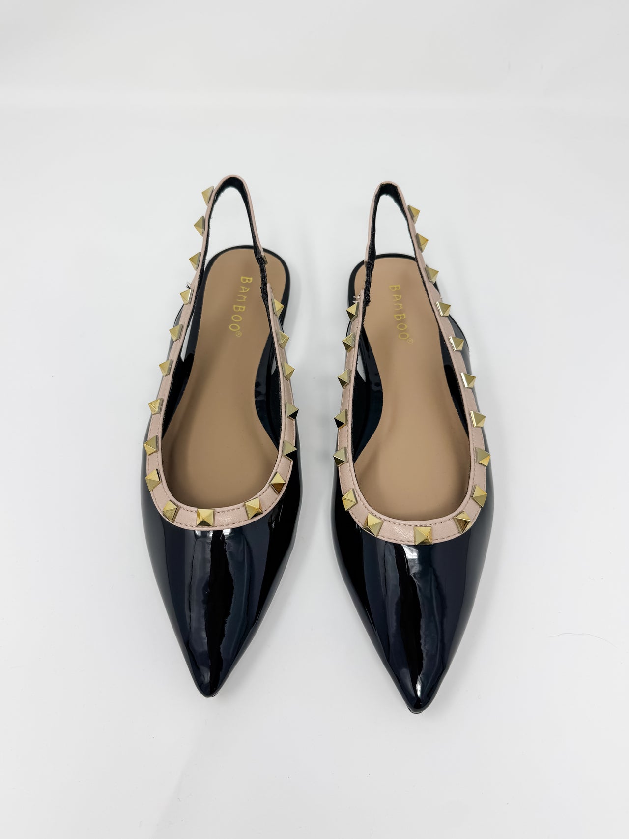 Wicked Pointed Toe Rockstud Slingback Flats- Black