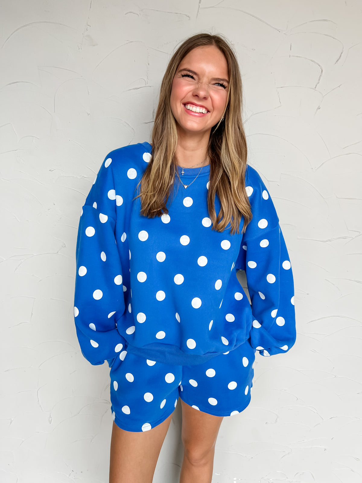 Peaceful Thoughts Polka Dot Fleece Set- Blue/White Dot