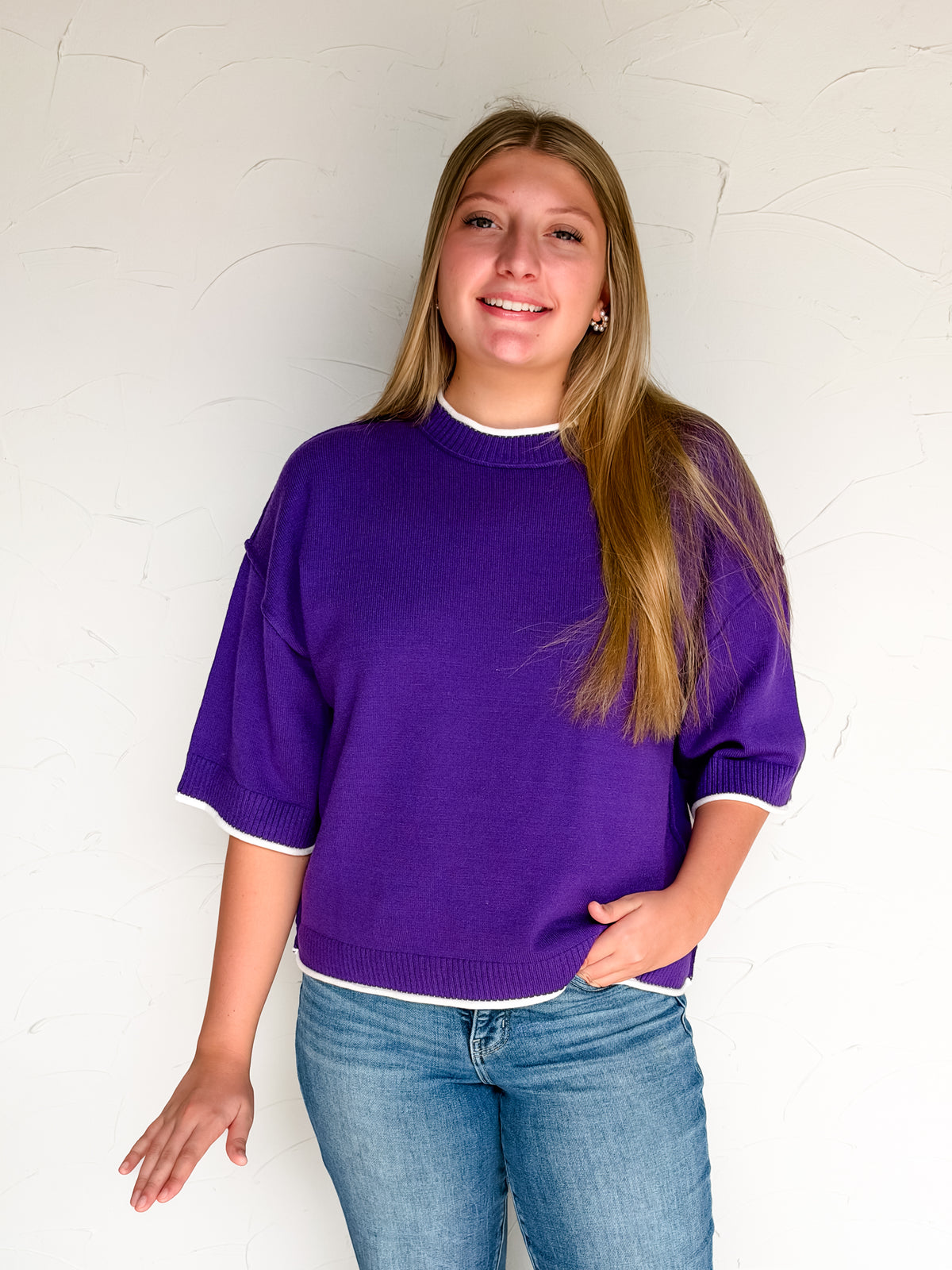 Fun Details Contrast Trim Oversized Sweater