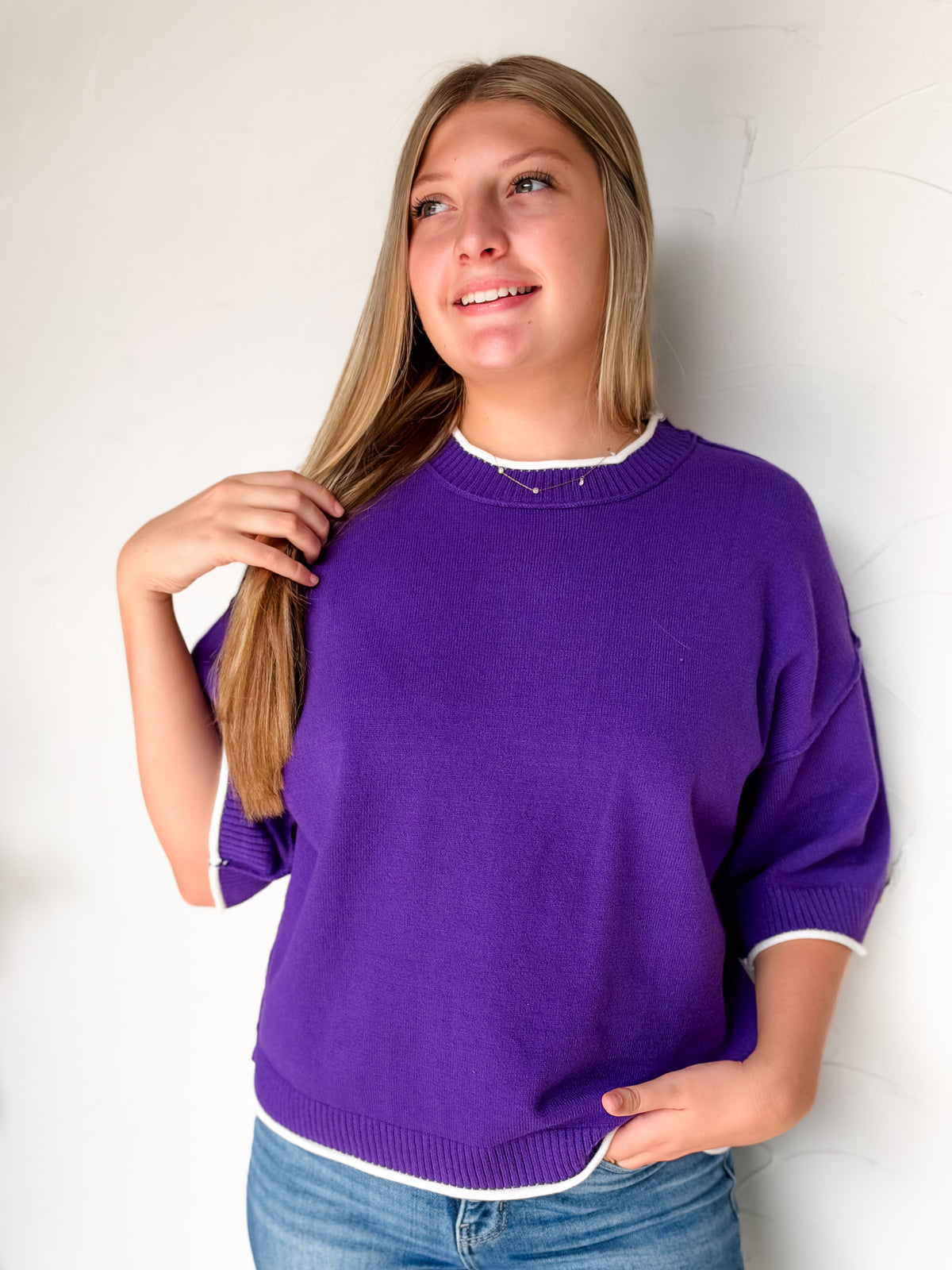 Fun Details Contrast Trim Oversized Sweater