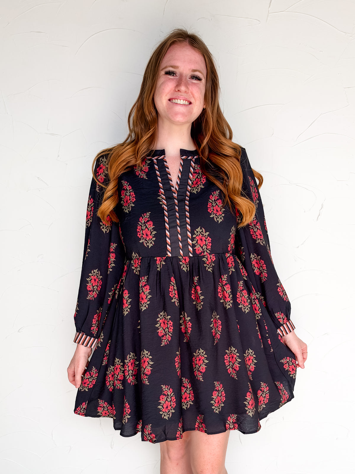 Lovely Flowers Stripe Contrast Flowy Dress