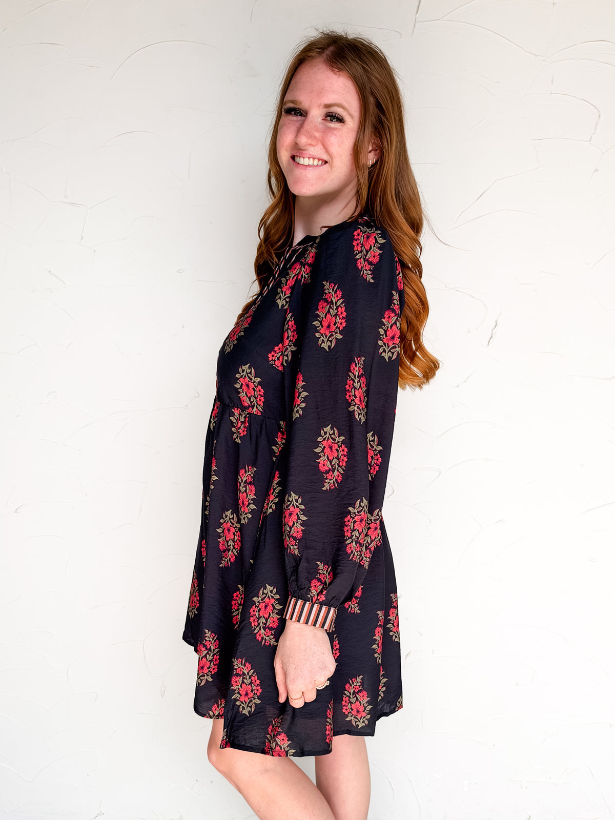 Lovely Flowers Stripe Contrast Flowy Dress