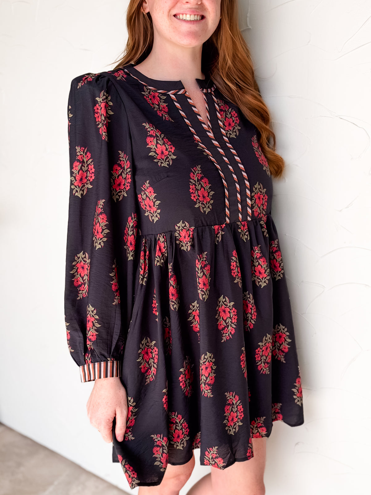 Lovely Flowers Stripe Contrast Flowy Dress