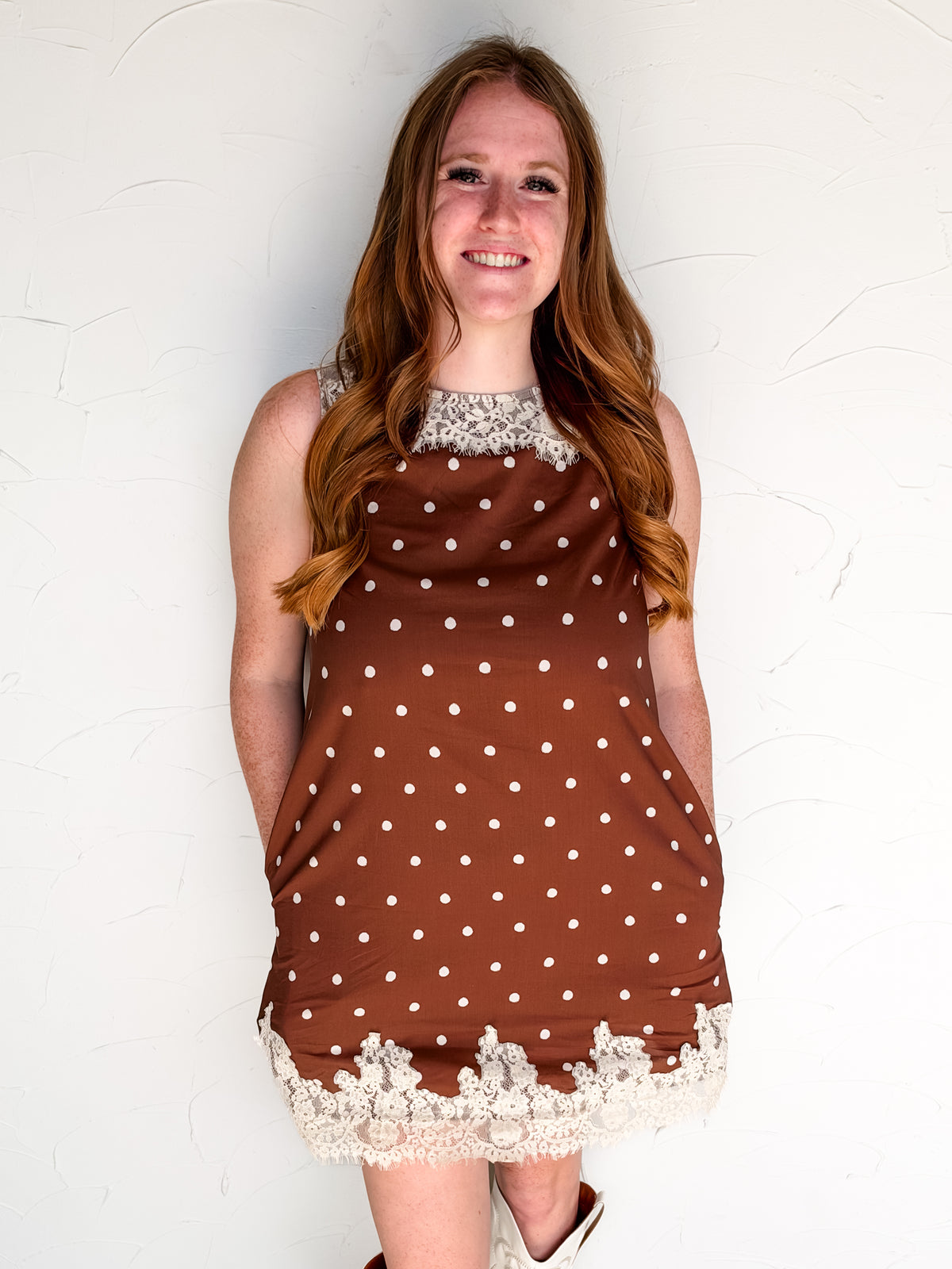 Sweet  Chocolate Contrast Lace Polka Dot Dress