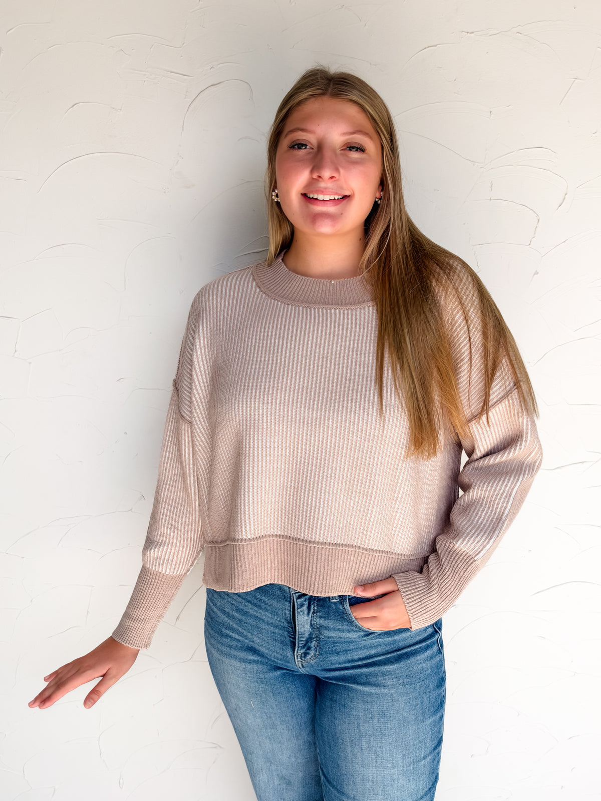 Worth Your While Exposed Seam Sweater- Ash Mocha/Ivory