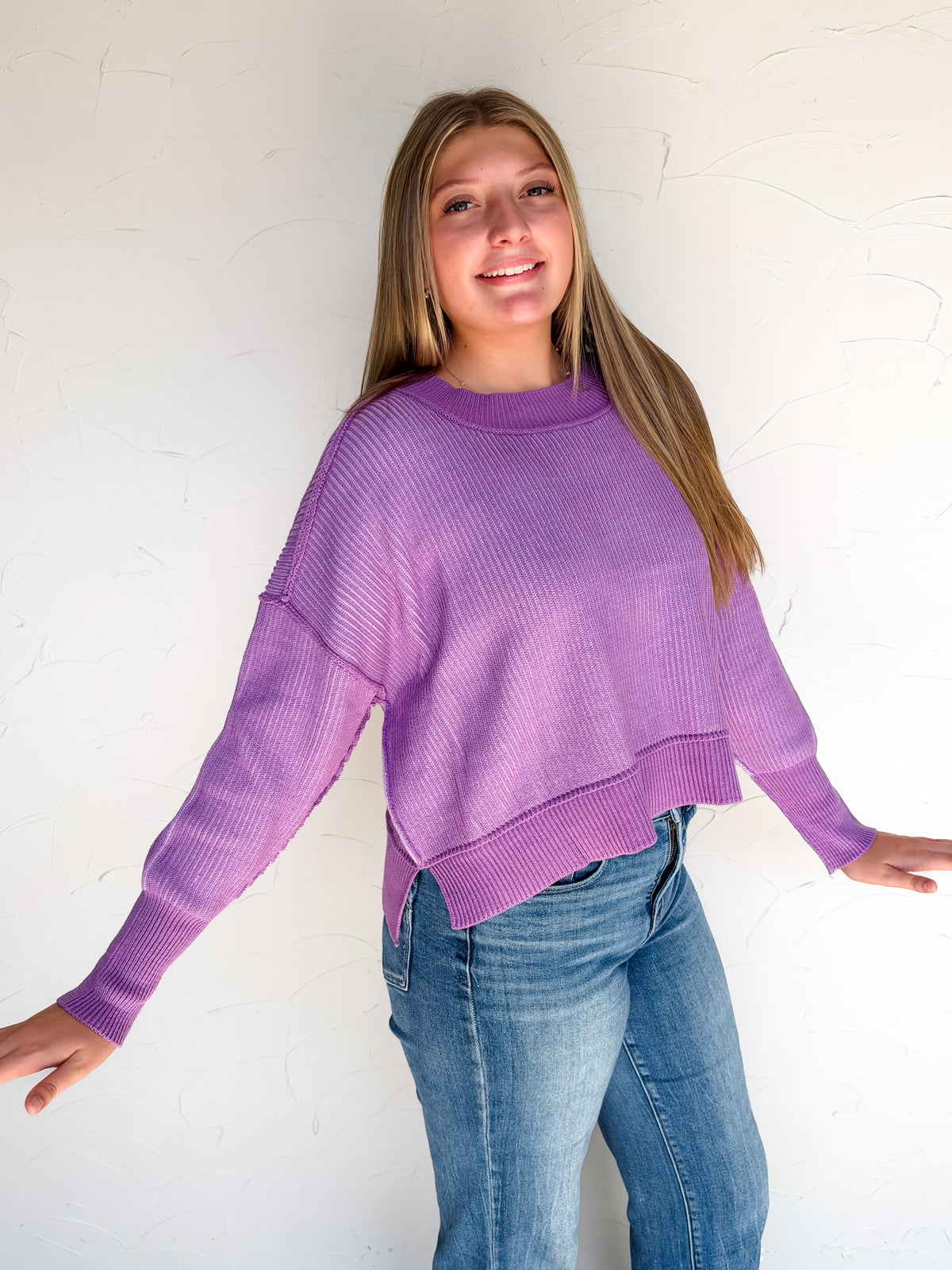Worth Your While Exposed Seam Sweater- B Violet/Lavender