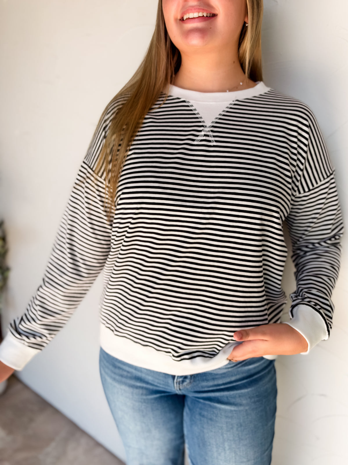 Time Well Spent Striped Rib Banded Top- Black